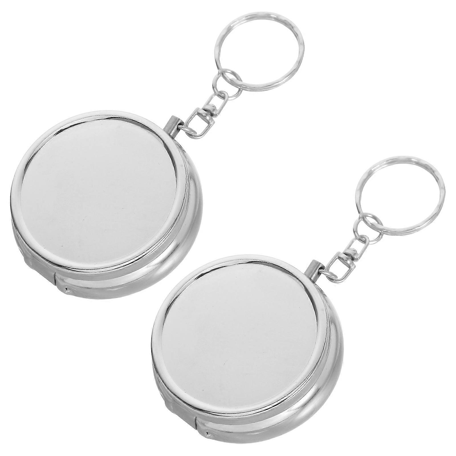 Key Chain Pill Holder Pill Organizer For Travel And Daily Use Silver Compact Shape Medication Management 2Pcs