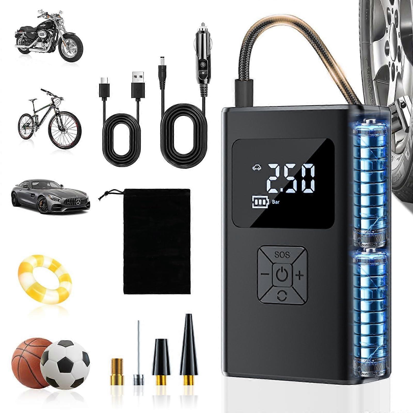 Portable Electronic Air Pump 150 PSI Mini Compressor with Digital Display Rechargeable for Car Motorcycle Bicycle and Balls