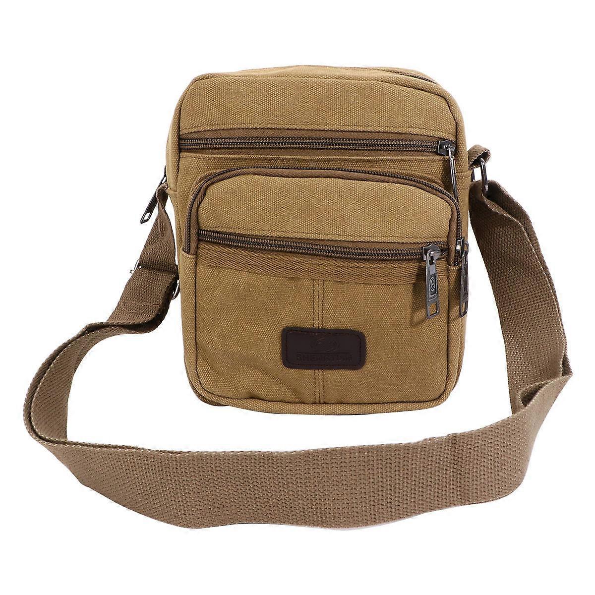 Multifunctional Canvas Crossbody Bag for Men – Small Casual Shoulder Bag with Adjustable Strap, Portable Handbag for Everyday Use – Khaki