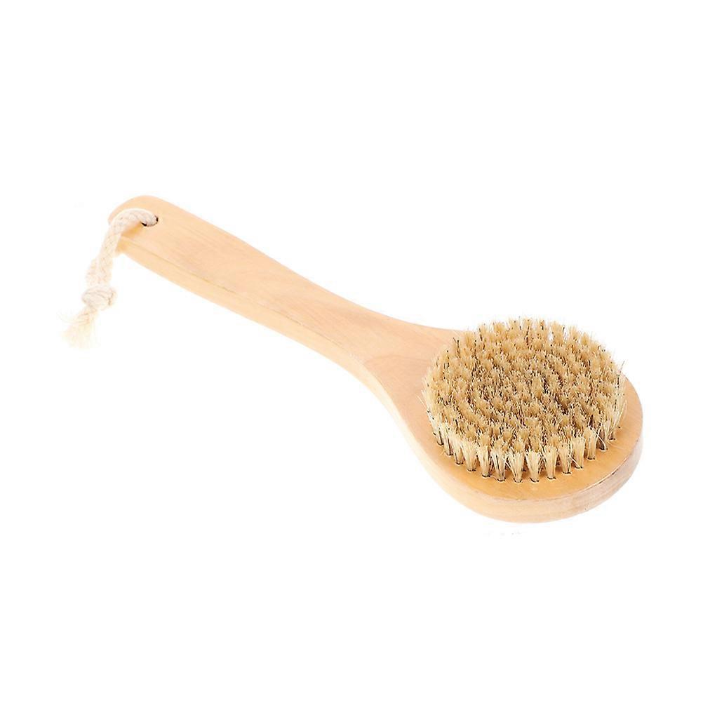 Exfoliating Shower Brush with Soft Bristles and Wooden Handle for Gentle Massage and Relaxing Bathing Experience
