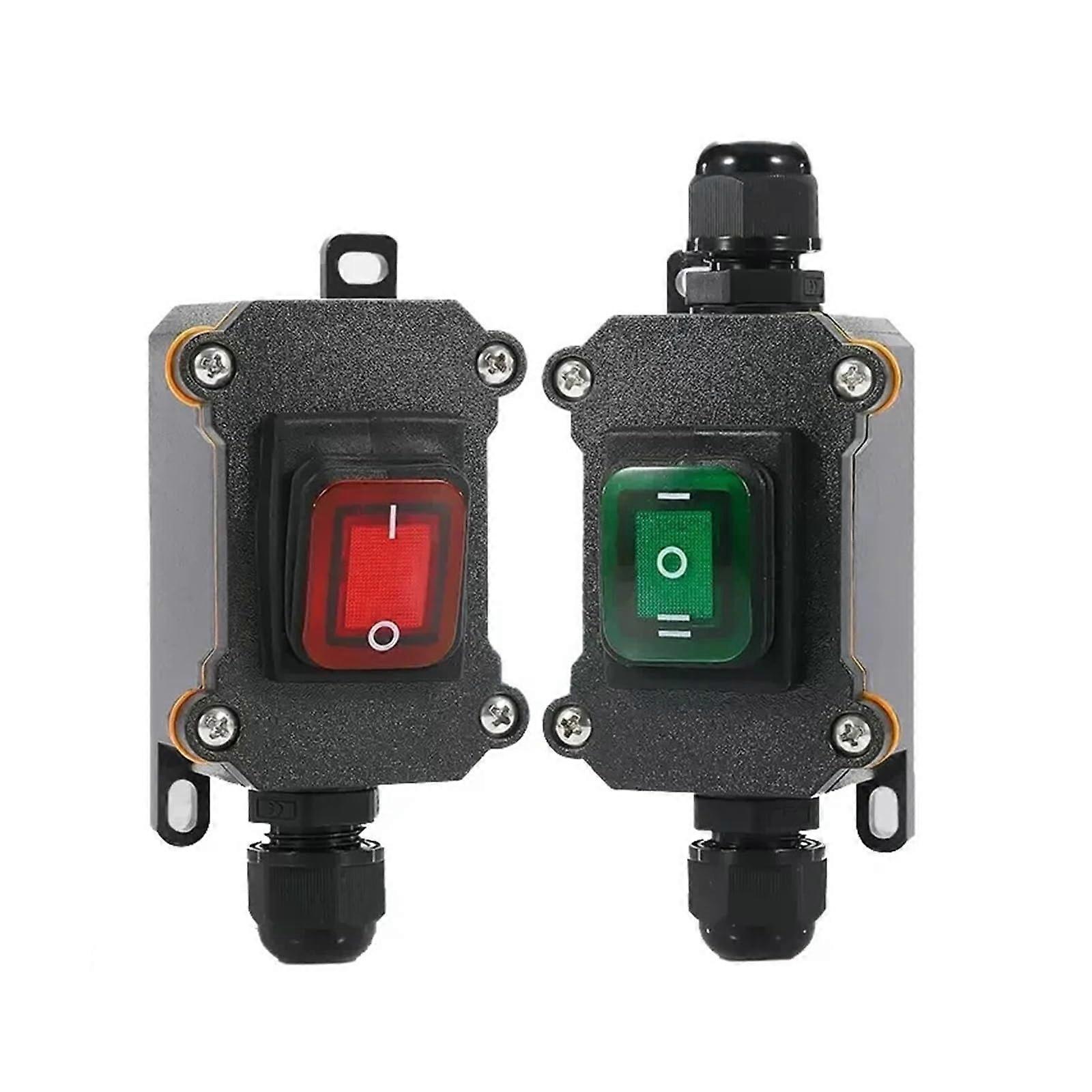 Waterproof Marine Rocker Switch with LED Outdoor Junction Box Inline Power Cord Power Switch IP65, 12V/24V/220V (Single Green 220V, One Size)