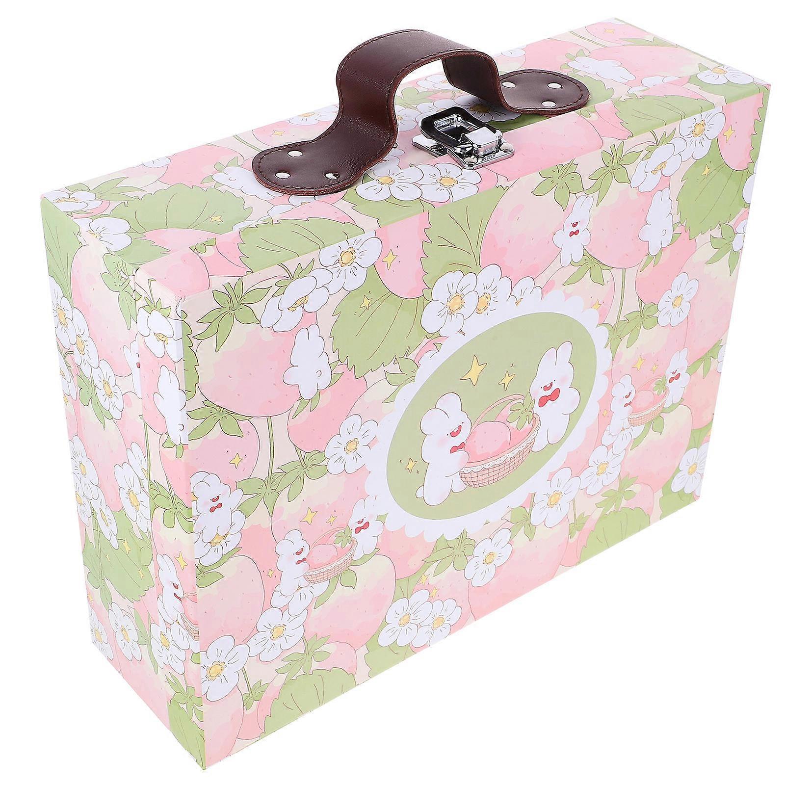 Paperboard Suitcase Lid Flap Design Storage Box Women Travel Daily Use Rectangular 33.60X25.50X11.10CM 1Pcs