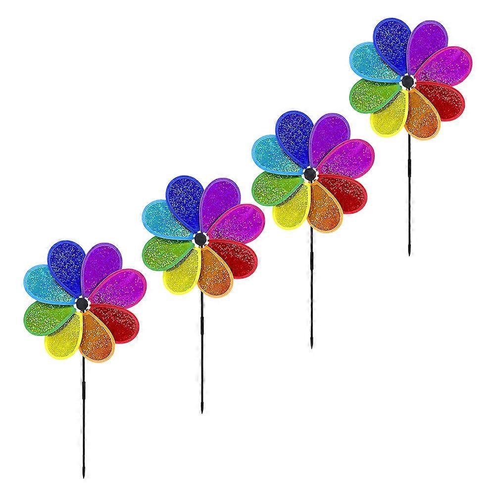 4pcs Outdoor Garden Windmill Decorations Rainbow Rotating Wind Spinners for Lawn Patio Play Areas Fun Garden Ornaments