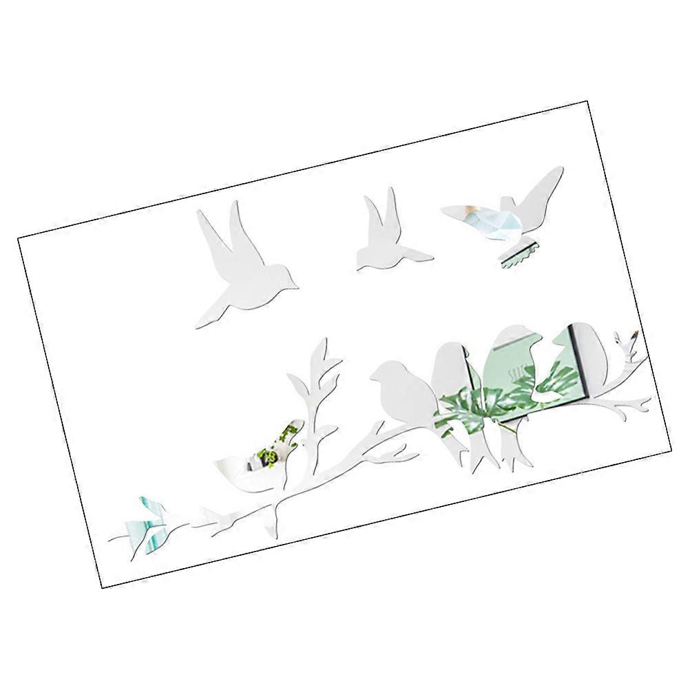 Wall Stickers Mirror Design 3D Bird Shape Silver Decor Extend Space Perception Acrylic Material 1Set