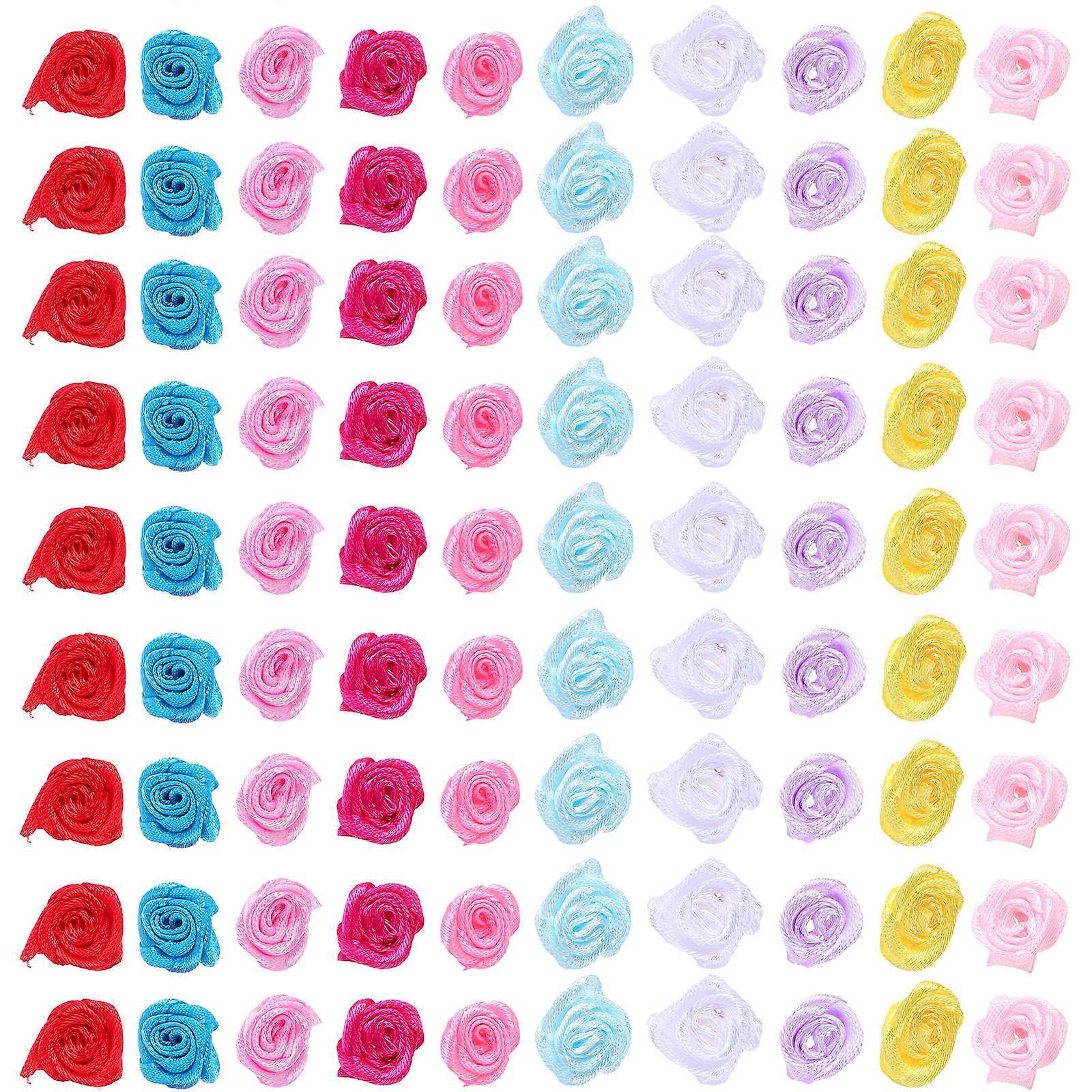 250pcs Mixed Color Satin Ribbon Flowers for DIY Crafts, Handmade Roses for Decoration, Sewing and Wrapping Supplies