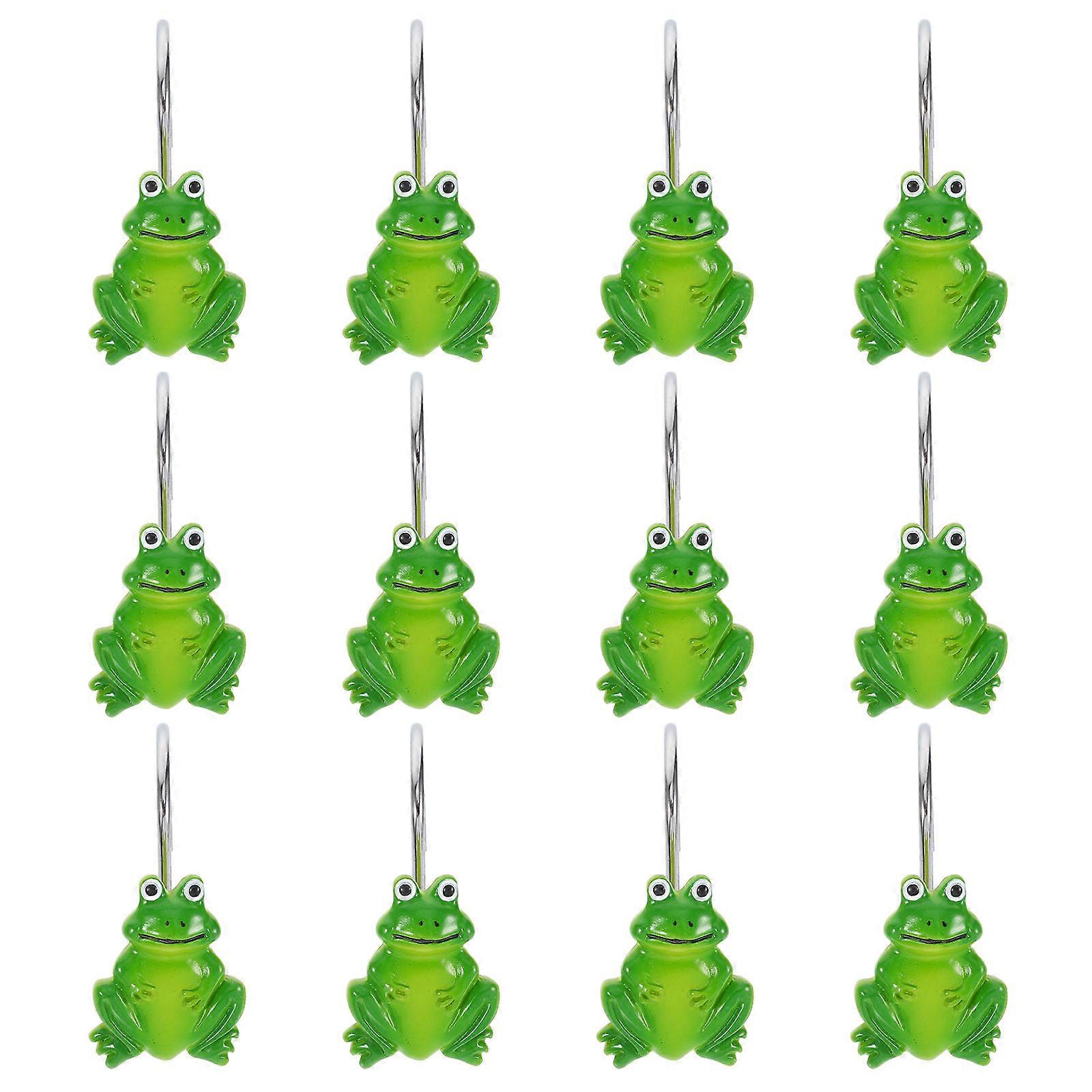12pcs Resin and Metal Shower Curtain Hooks for Hanging Curtain Green Rustproof and