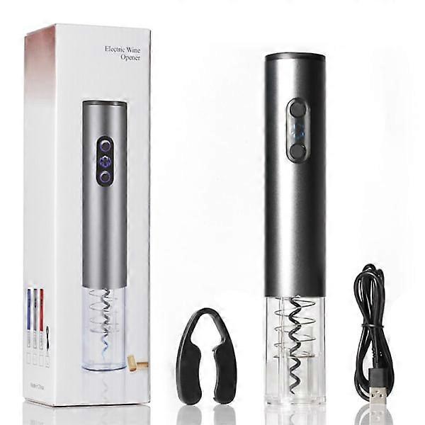 Electric corkscrew, automatic metal tube corkscrew, rechargeable wine corkscrew, silver