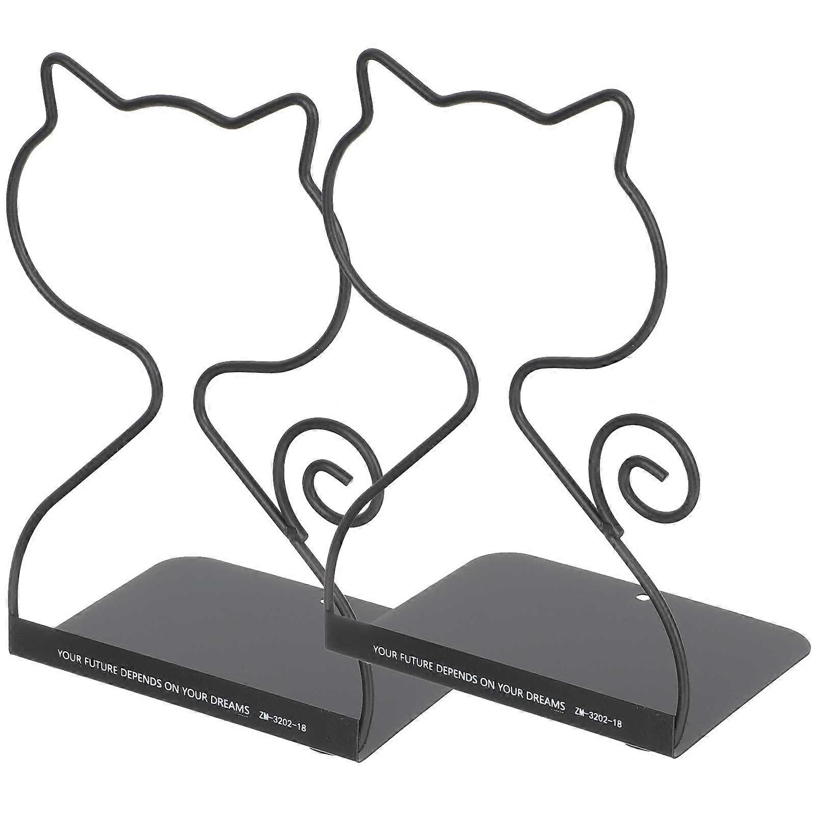 Creative File Bookends Magazine Holder Study Room Cat Shape Metal 2Pcs