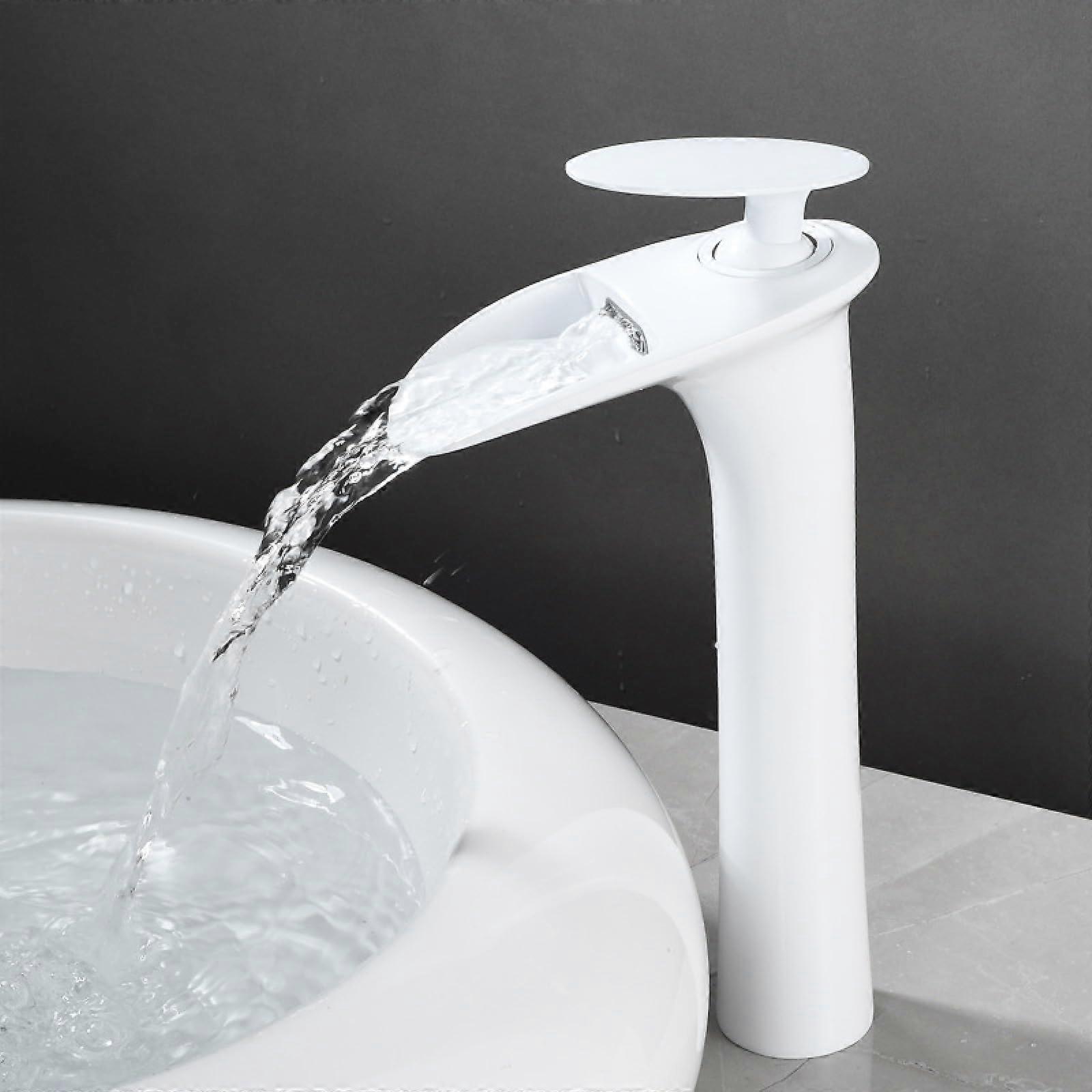 All Copper Hot and Cold Waterfall Faucet for Countertop Basin, Black and White High Style Options, Vintage Design