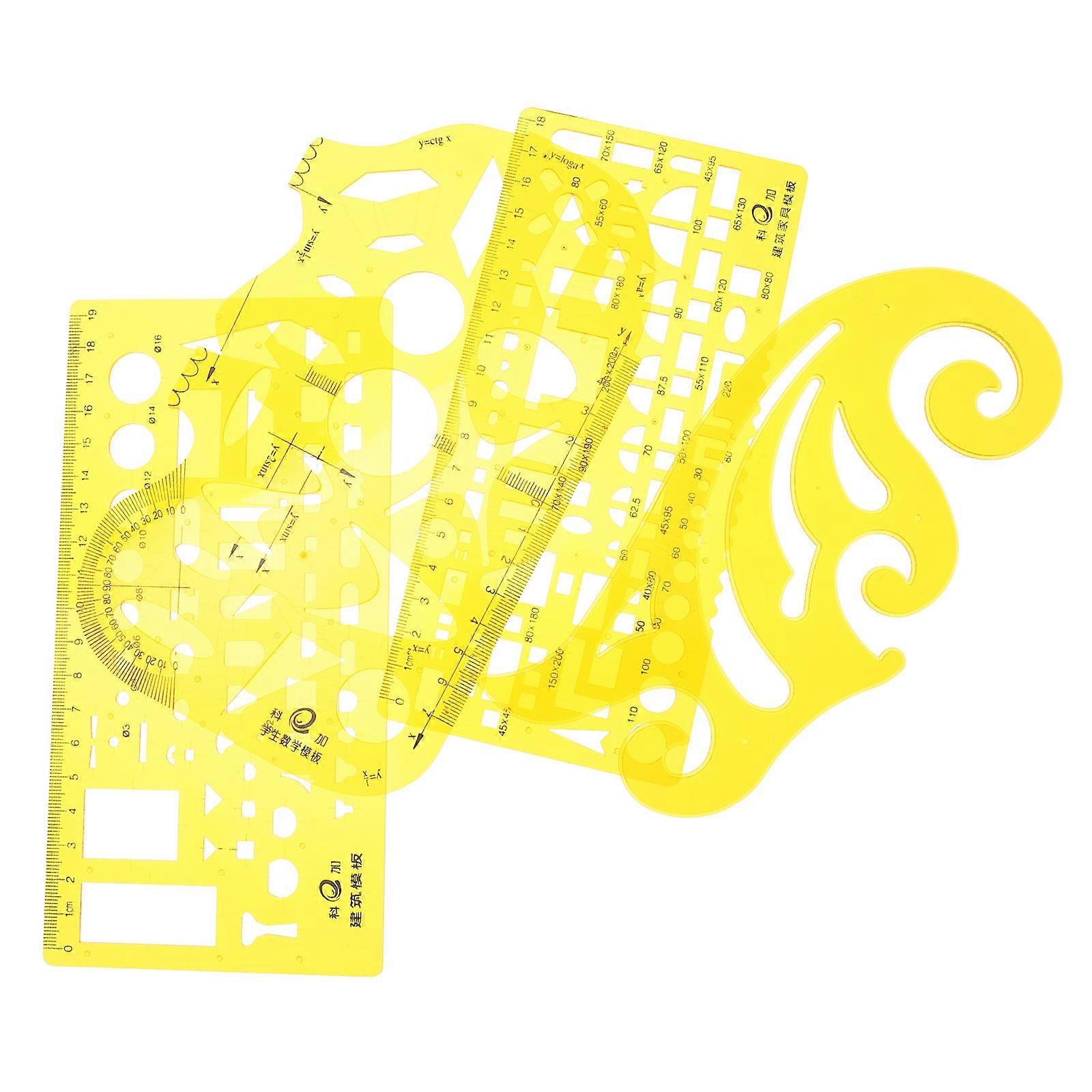 Orange Plastic Drawing Ruler for Crafting and Painting with Geometric Templates 4 Pieces