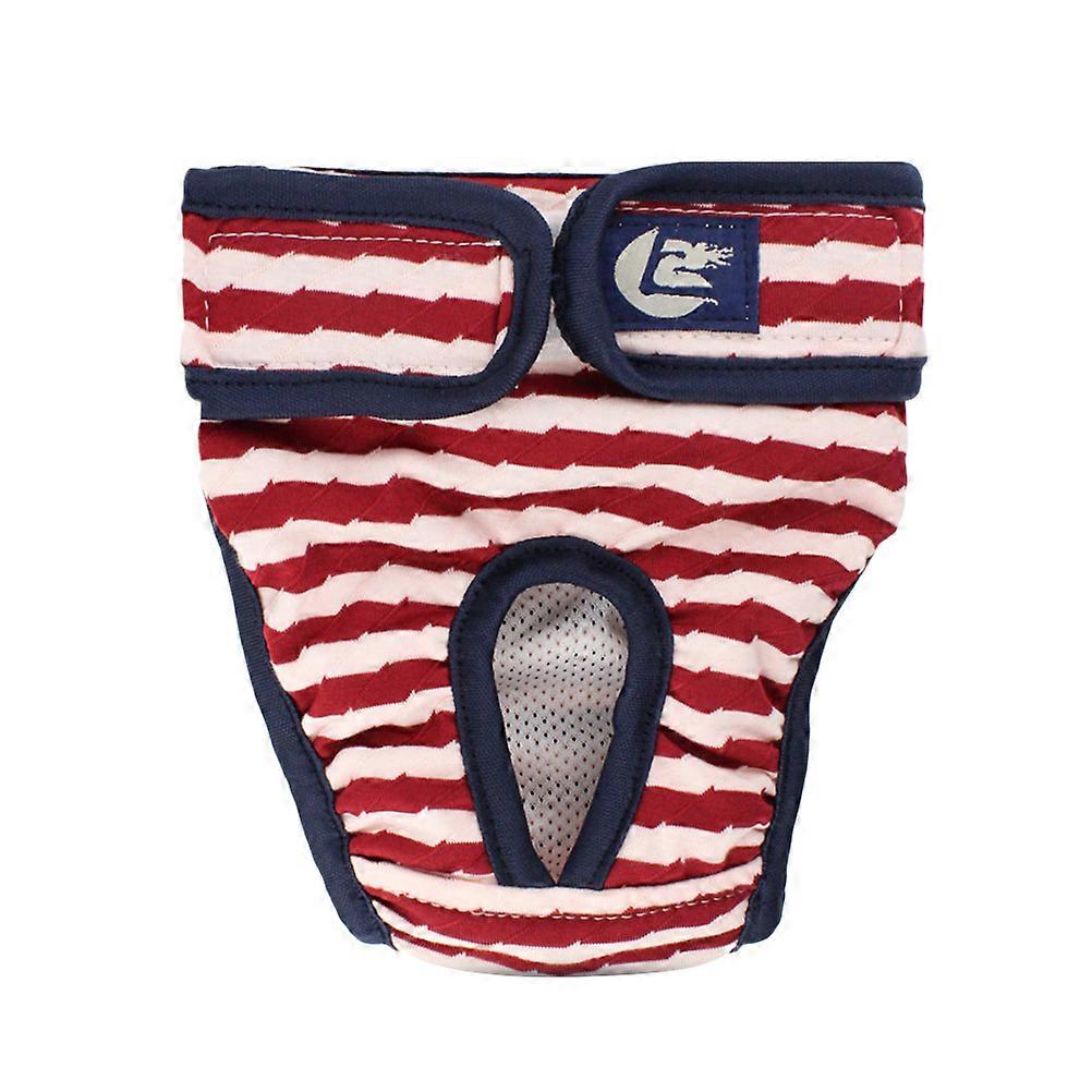 1pc Pet Diaper Sanitary Pants for Female Dog Puppy with Stripe Pattern Tape Menstruation Underwear Clothes Red Size