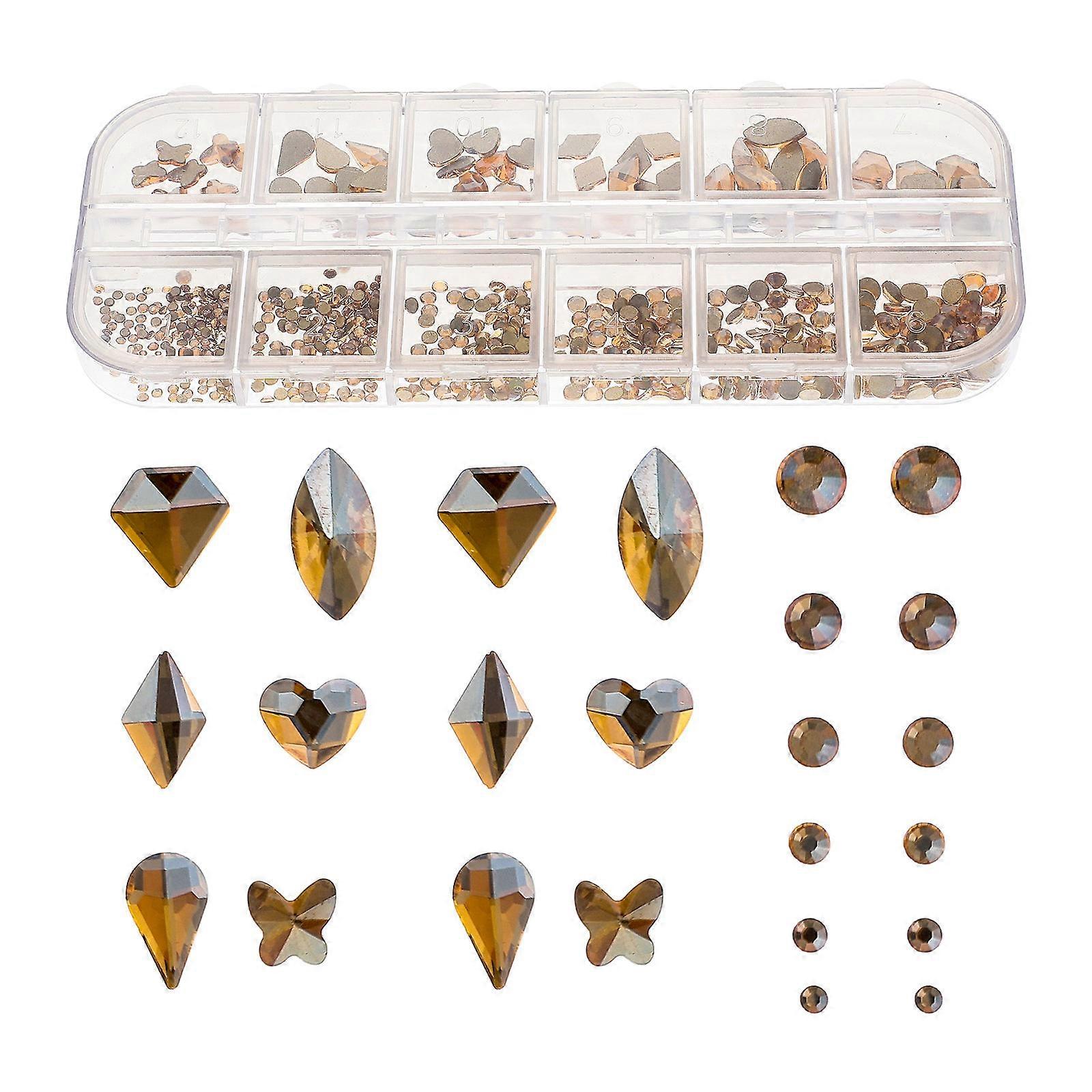 Colorful Nail Rhinestones 12 Grids Flat Back Adornment 1 Set For Wedding Decor DIY Crafts 13x5cm Chocolate Glass