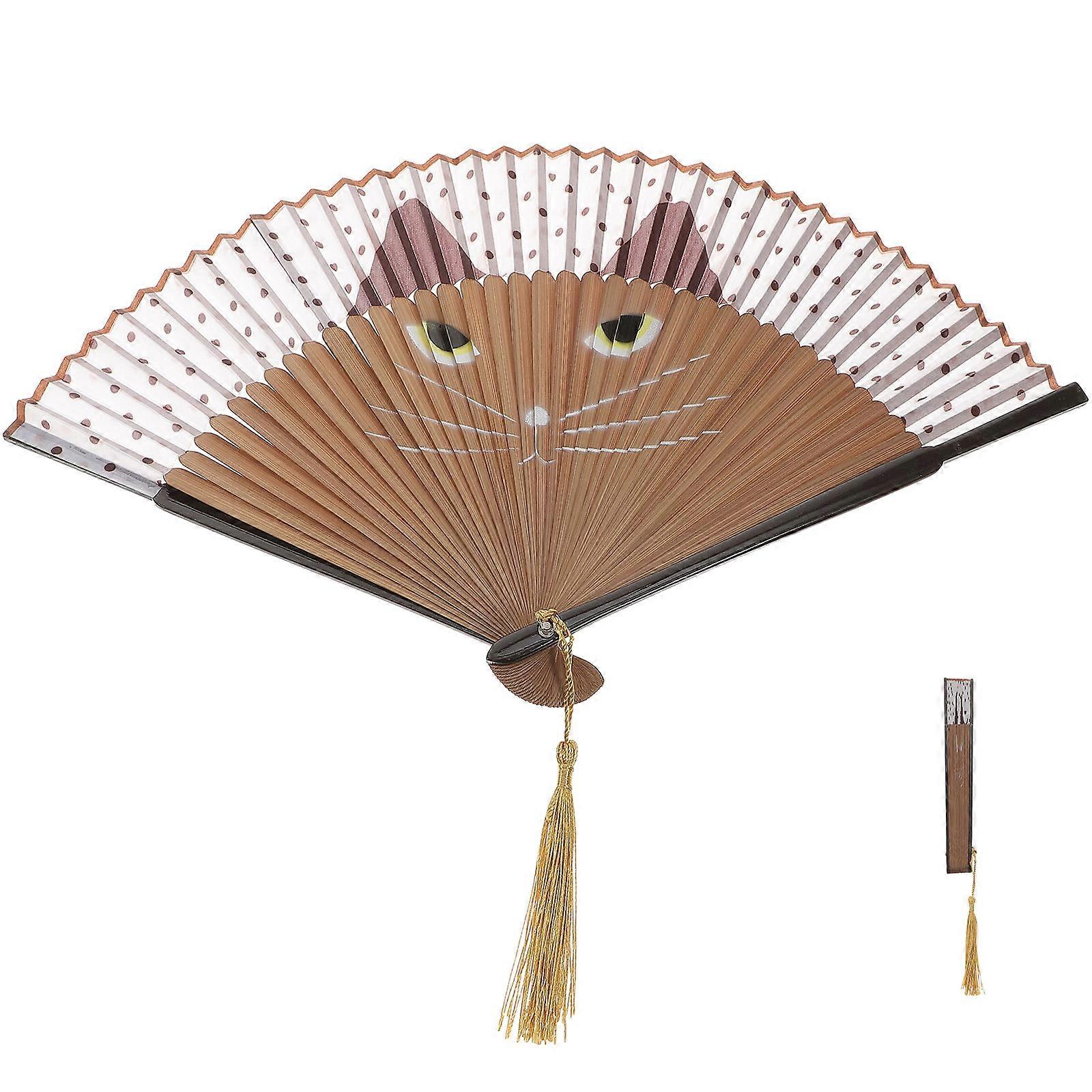 Handheld Cat Design Folding Fan For Cat Lovers Summer Use Lightweight 1Pcs