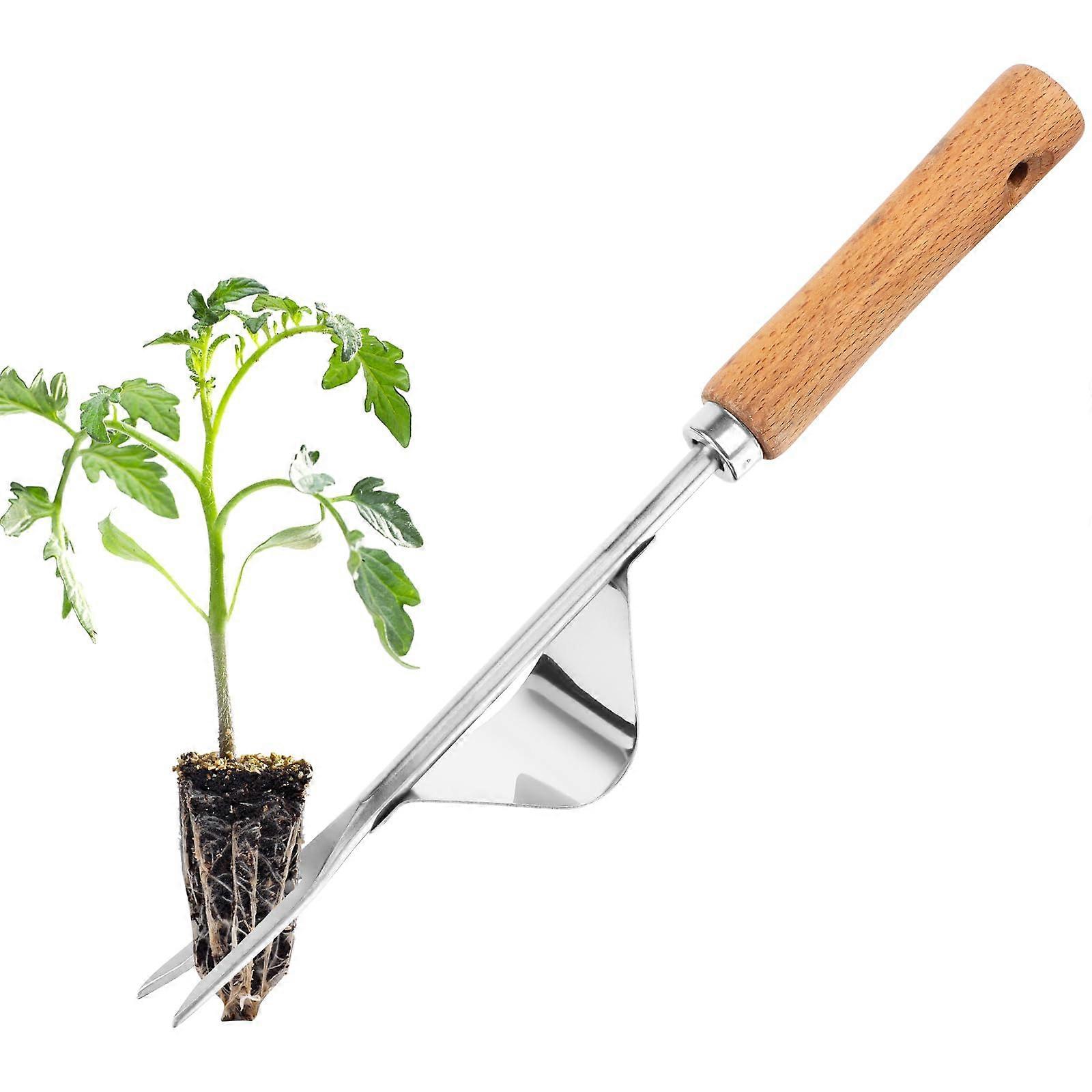 Stainless Steel Weeder with Wooden Handle for Digging, Weeding, Loosening