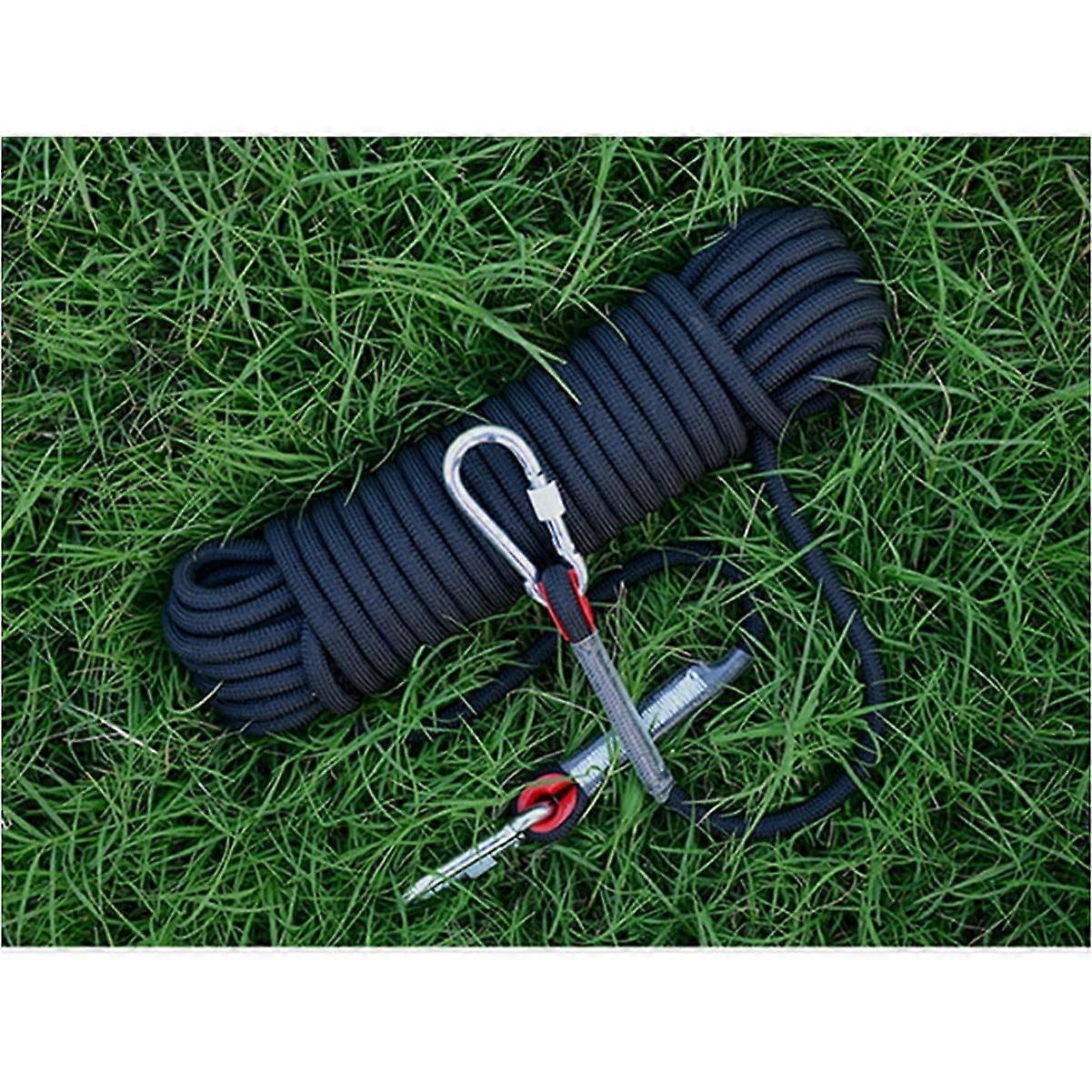 12mm Static Climbing Rope With 2 Steel Hooks For Sports Training (Black, 12mm x 10m)