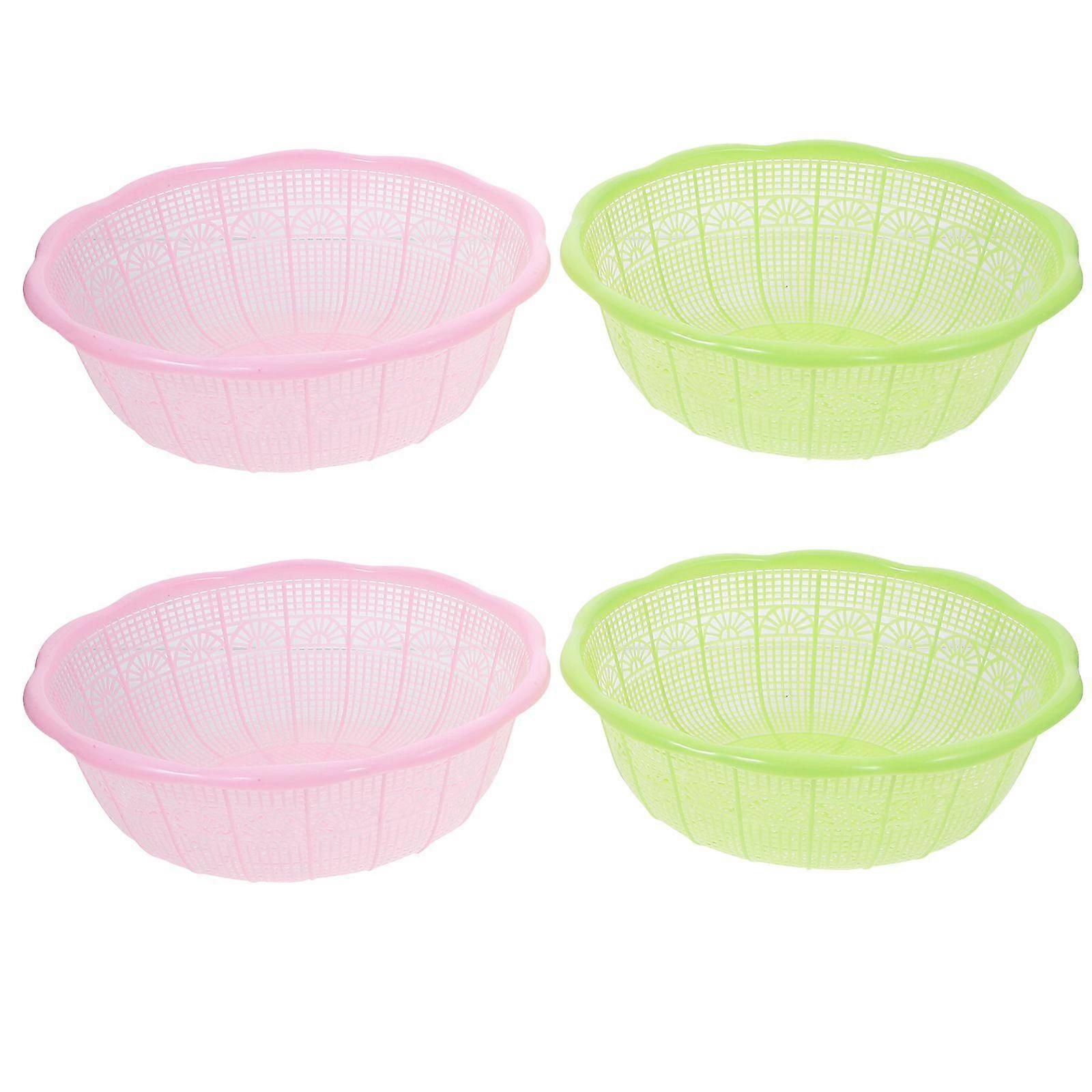 4pcs Plastic Rice Basket Multifunctional Fruit Vegetables Colander Washing Baskets Kitchen Tools (Random Color)