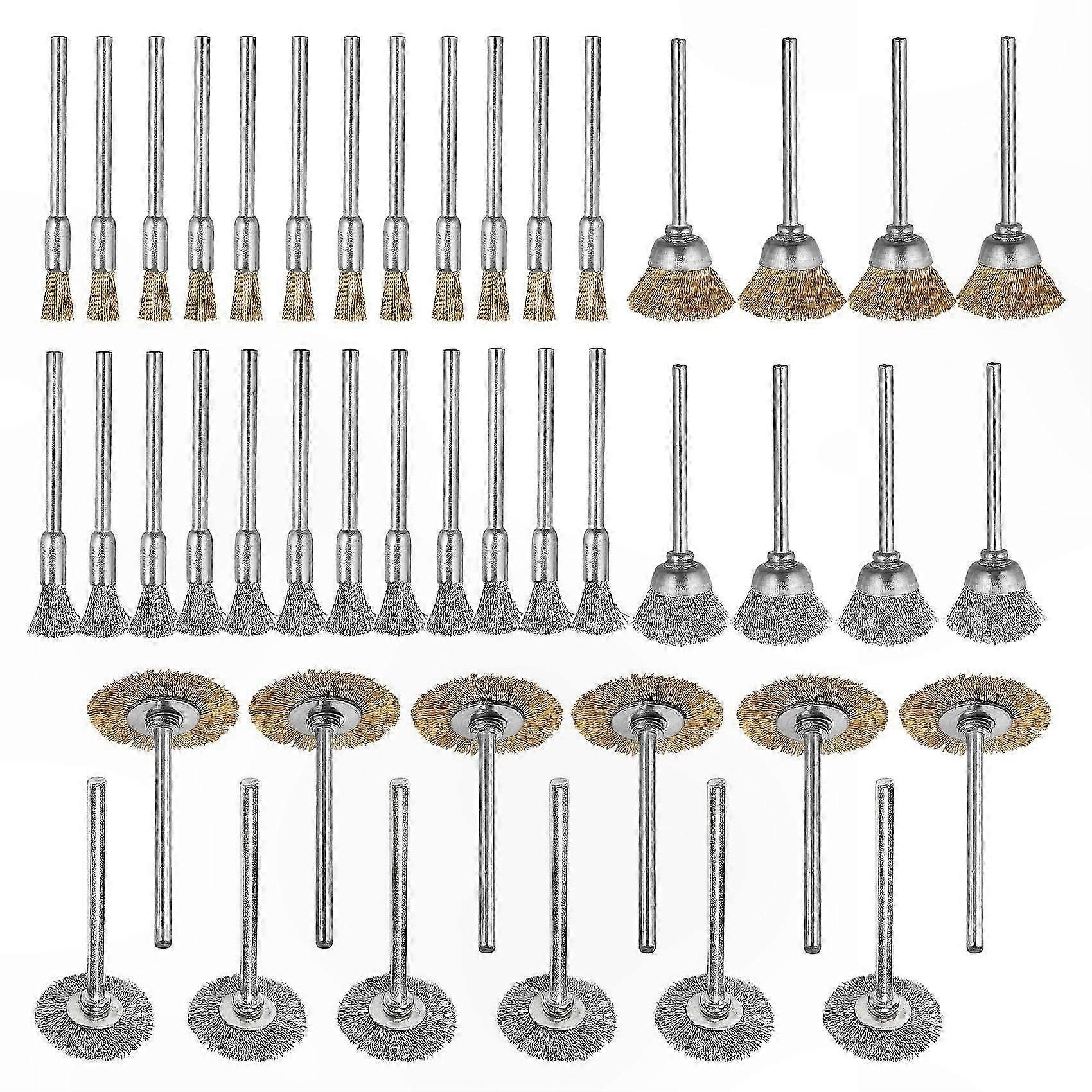 Conjunto de Escovas de Arame de Aço de Latão com Haste de 3mm para Polimento e Polimento com Ferramentas Rotativas Elétricas, 44 Peças