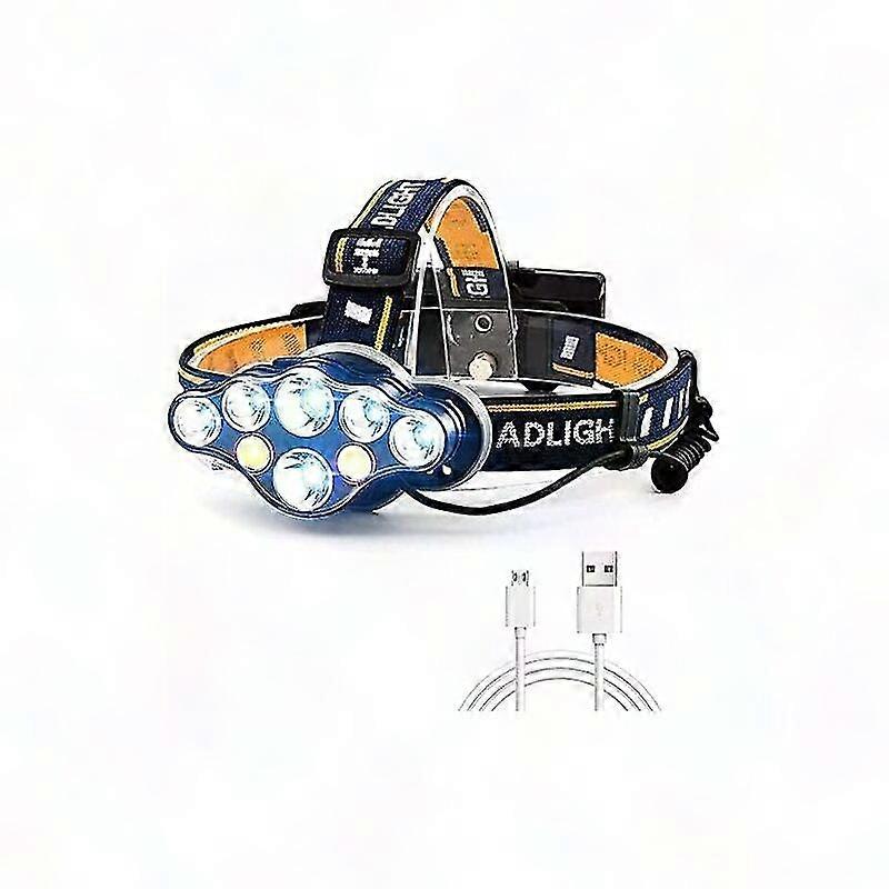 Super Bright 18000 Lumens 8 LED Headlamp with Red Light, USB Rechargeable Waterproof Headlamp for Camping, Fishing, Hiking