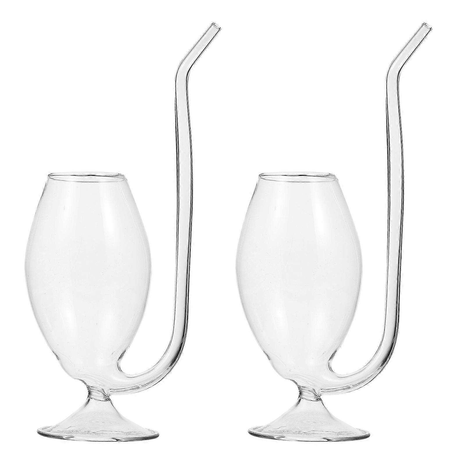 Transparent Glass Straw Wine Cups for Drinks 2Pcs Creative Drinking Cups
