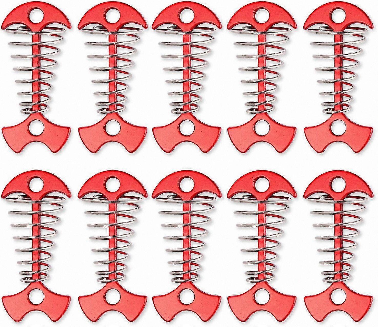 Aluminum Alloy Tent Anchors with Spring Buckles, Windproof Fishbone Design, Portable Camping Nails, Pack of 10 Pieces