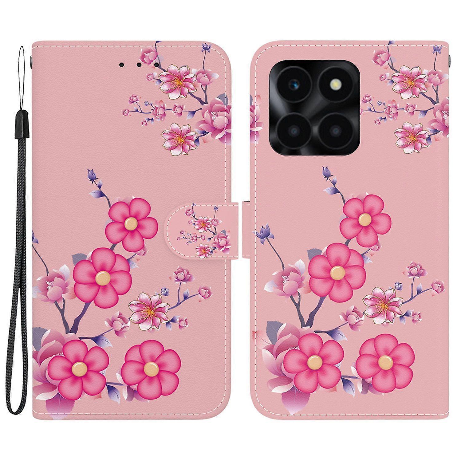 For Honor X6a 4G Leather Case Pattern Printing Wallet Cover - Sakura