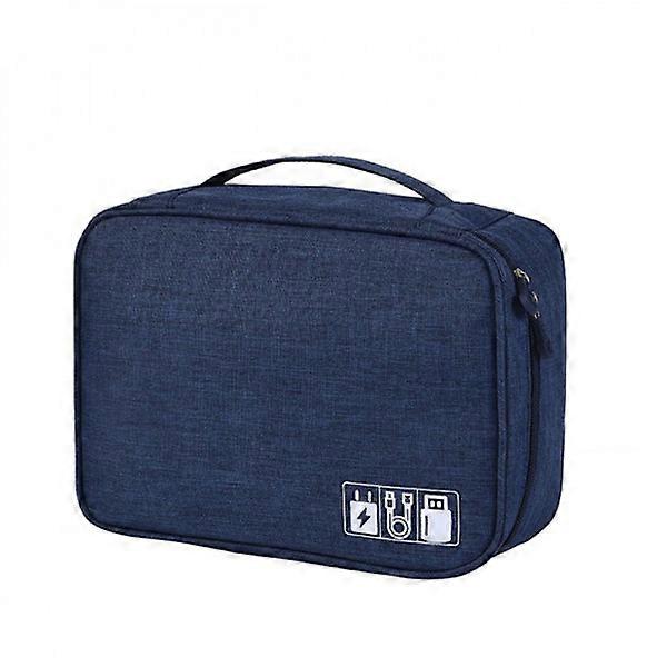 Portable Electronic Product Storage Bag, Large Capacity, Adjustable Compartments, Waterproof (Navy Blue)