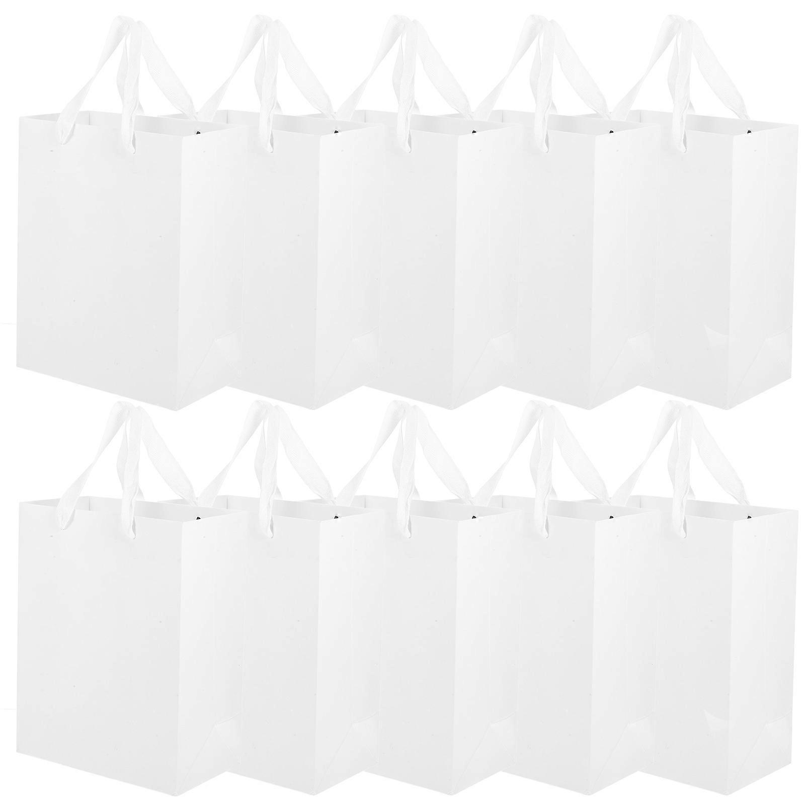 White Paper Gift Bags with Handles for Party Favors and Storage Use 10pcs