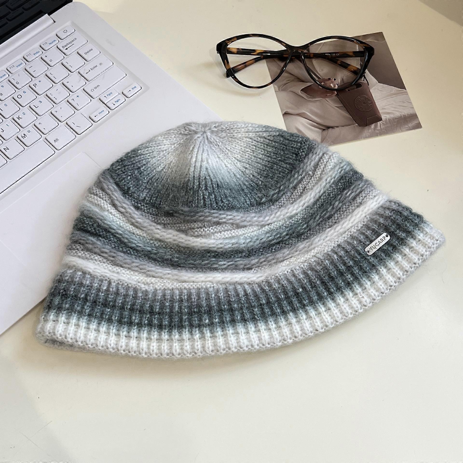 New autumn and winter fashion gradient fisherman hat multi-layer knitted warm ear protection face small adjustable bucket hat