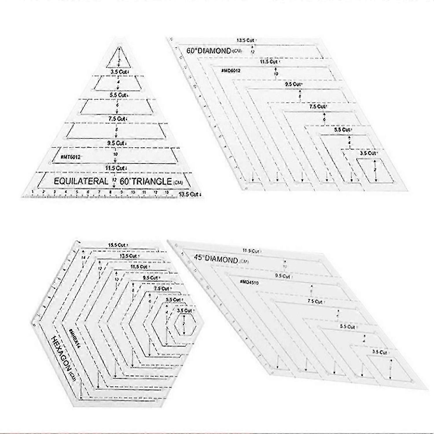 4Pcs Transparent Sewing Ruler Set,Plastic Ruler Sewing Tool,Multi-Purpose