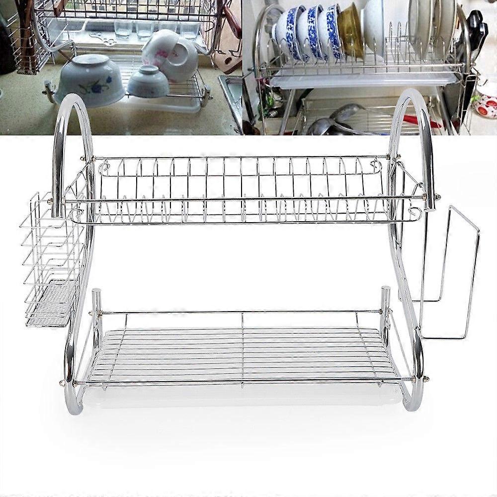 2-Tier Dish Drying Rack Organizer, 54x24x38cm, Black Iron