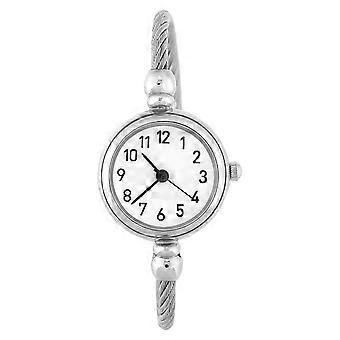 Analog Round Quartz Alloy Strap Open Bracelet Watch Wristwatch (Arabic Numerals White Dial)