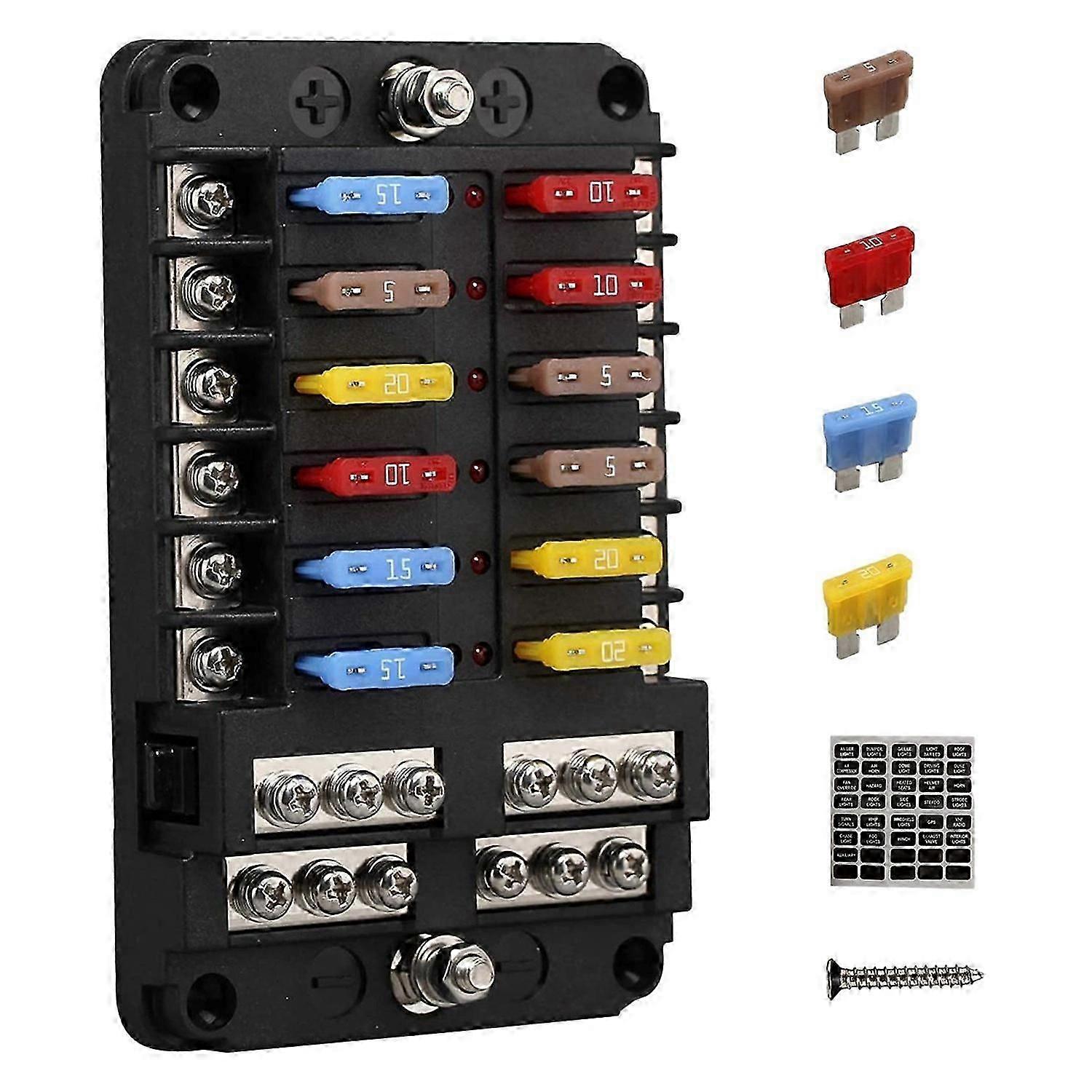 12V 12 Way Marine Fuse Block Fuse Painel com Aterramento & Caixa de Fusível de 12 Volts para Carro Automotivo Barco RV R