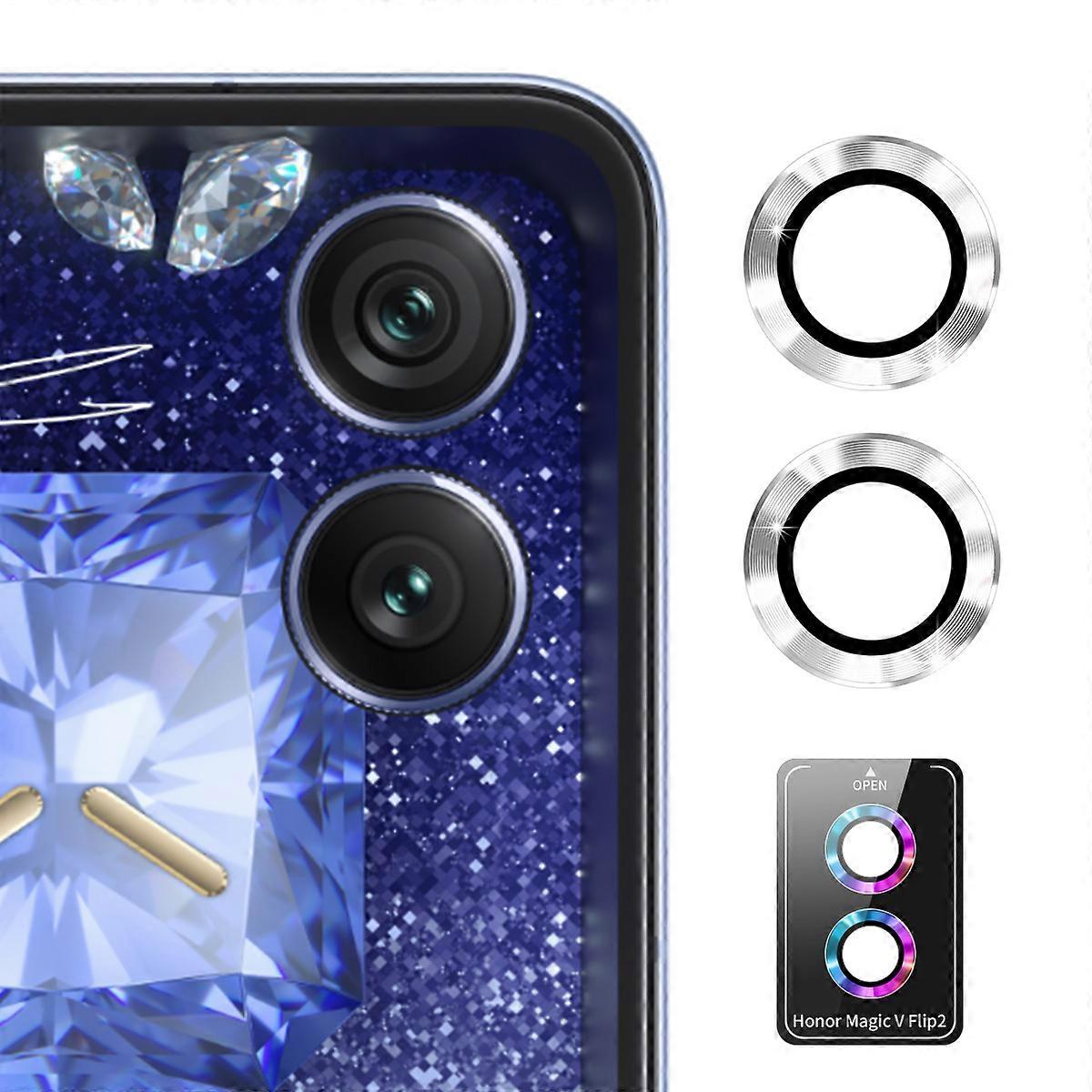 TKdaddy For Honor Magic V Flip 2 カメラ レンズ プロテクター ENKAY Hat-Prince メタル リング レンズ フィルム シルバー