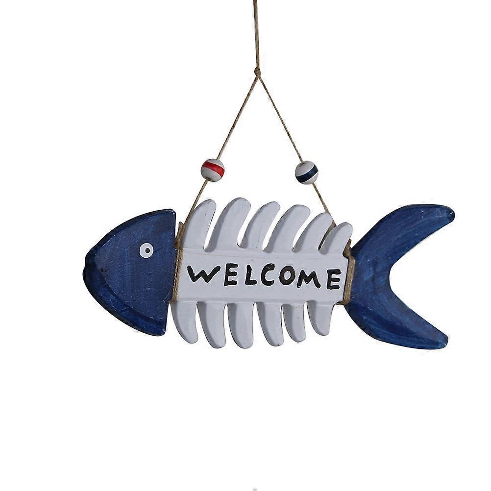 Mediterranean Style Wooden Fish Skeleton Hanging Welcome Sign 1 Piece