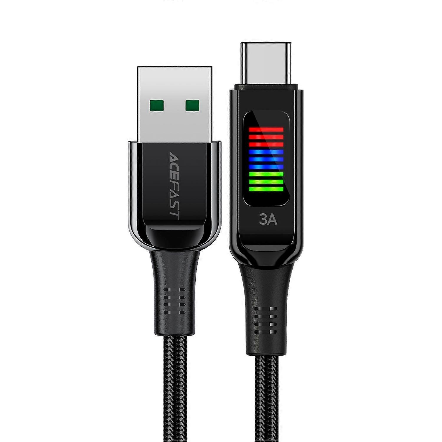 ACEFAST C7-04 1.2m USB-A to USB-C 60W Fast Charging Cable Light Display Braided Data Transfer Cord