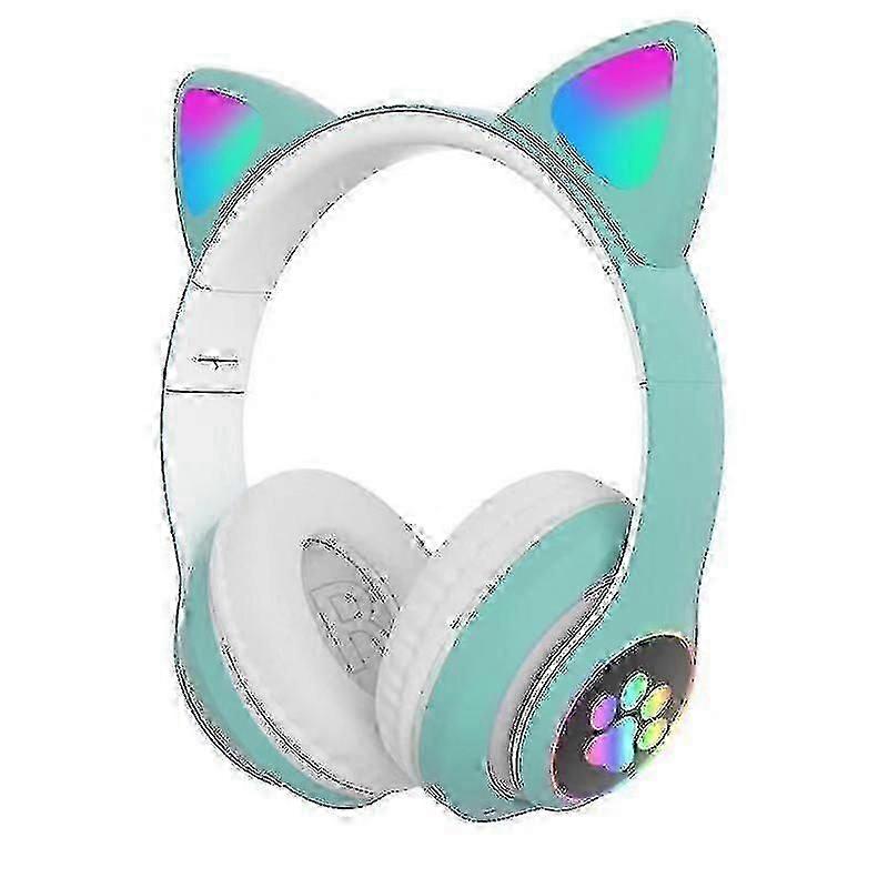 Wireless Bluetooth Headphones Cat Ear Headset With Led Light (green)
