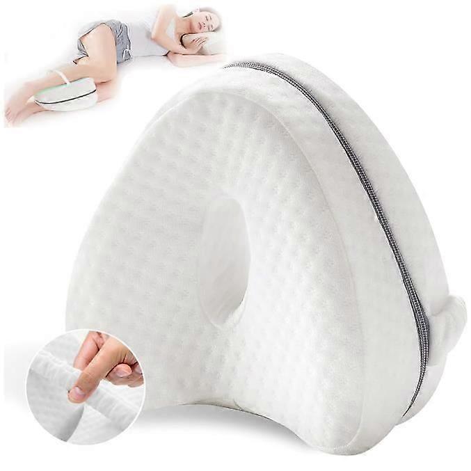 Orthopedic Leg and Knee Cushion, Back Pain Relief, Ergonomic Memory Foam, Breathable Washable, Adjustable Strap, White