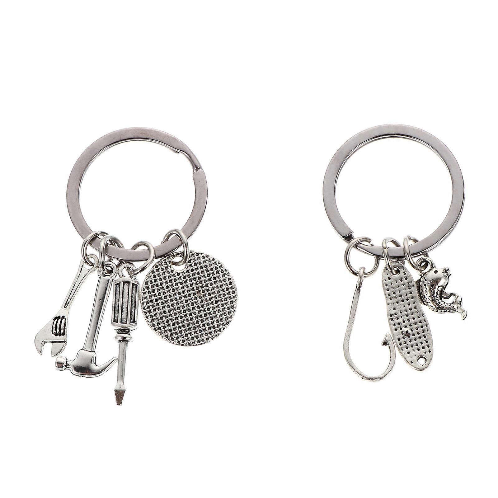 Automotive Keychain Durable Zinc Alloy Key Chains for Decor 2Pcs Silver