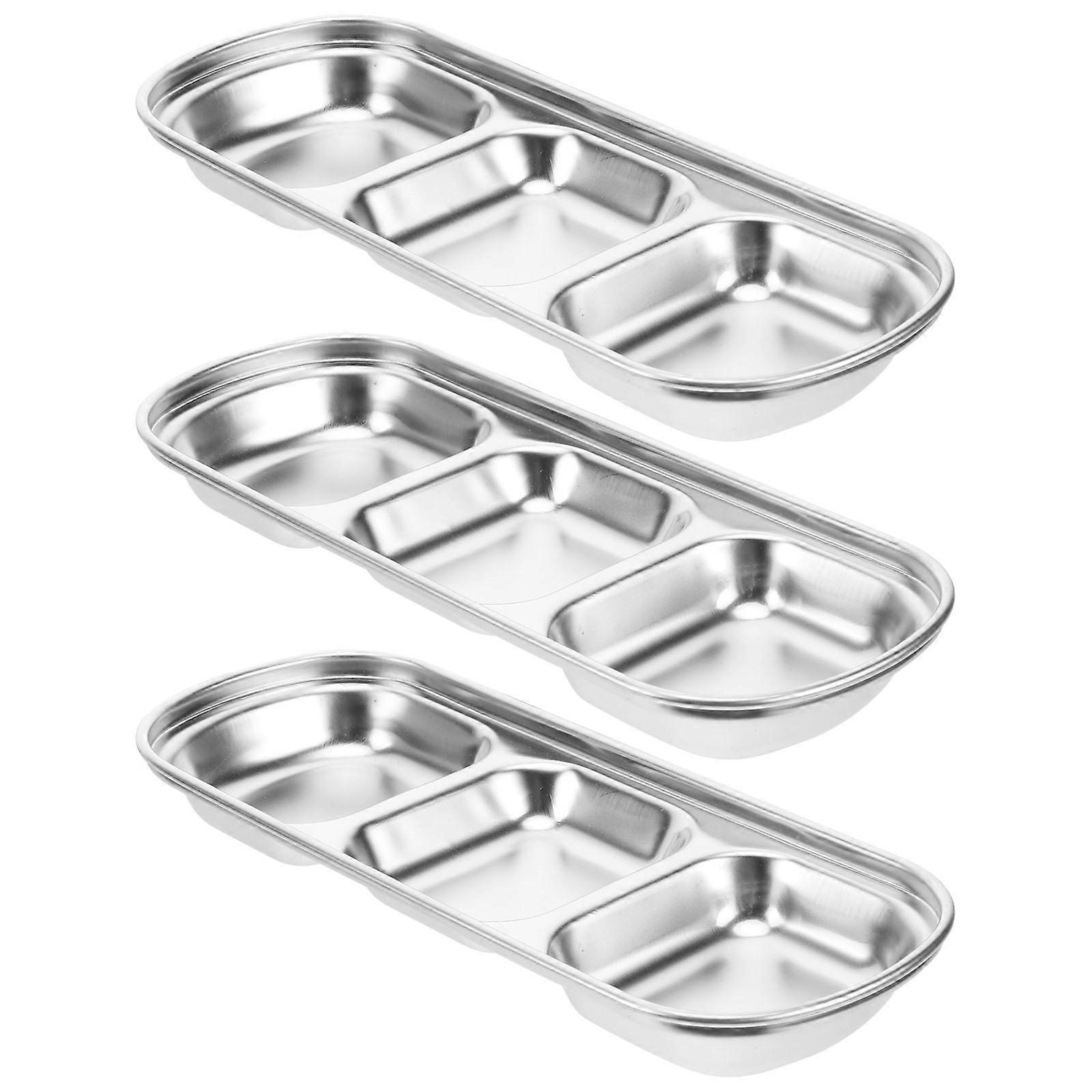 Sauce Dish Seasoning Dish Appetizer Plate Stainless Steel 3Grid Design 20 6X8 2Cm 3Pack For Dining Table Mealtime