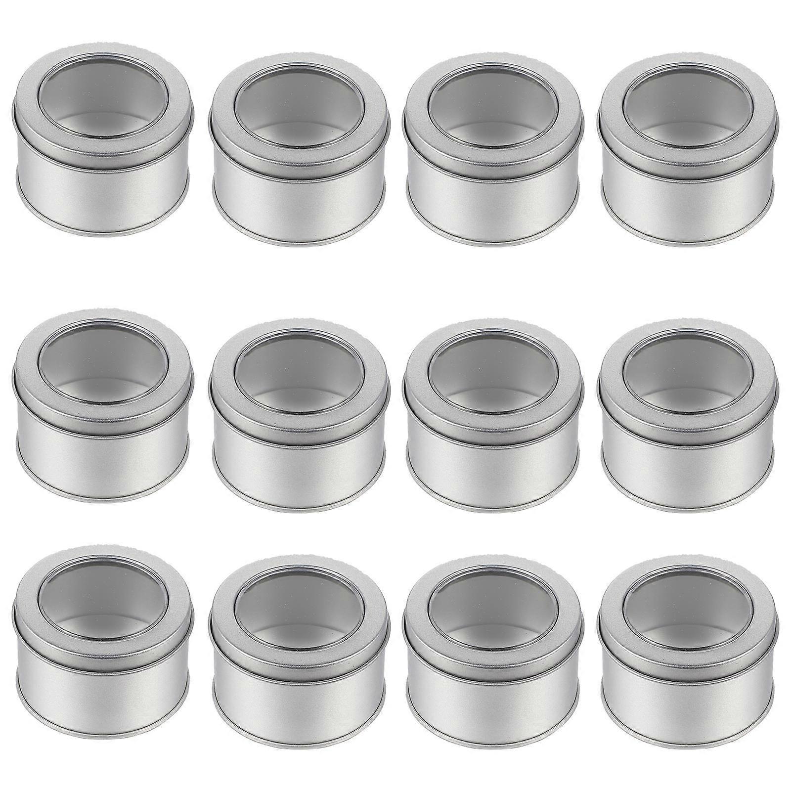 Visual Lid Round Tinplate Storage Container 12Pcs For DIY Projects And Everyday Usage In Silver Color Ideal For Candy And Tea
