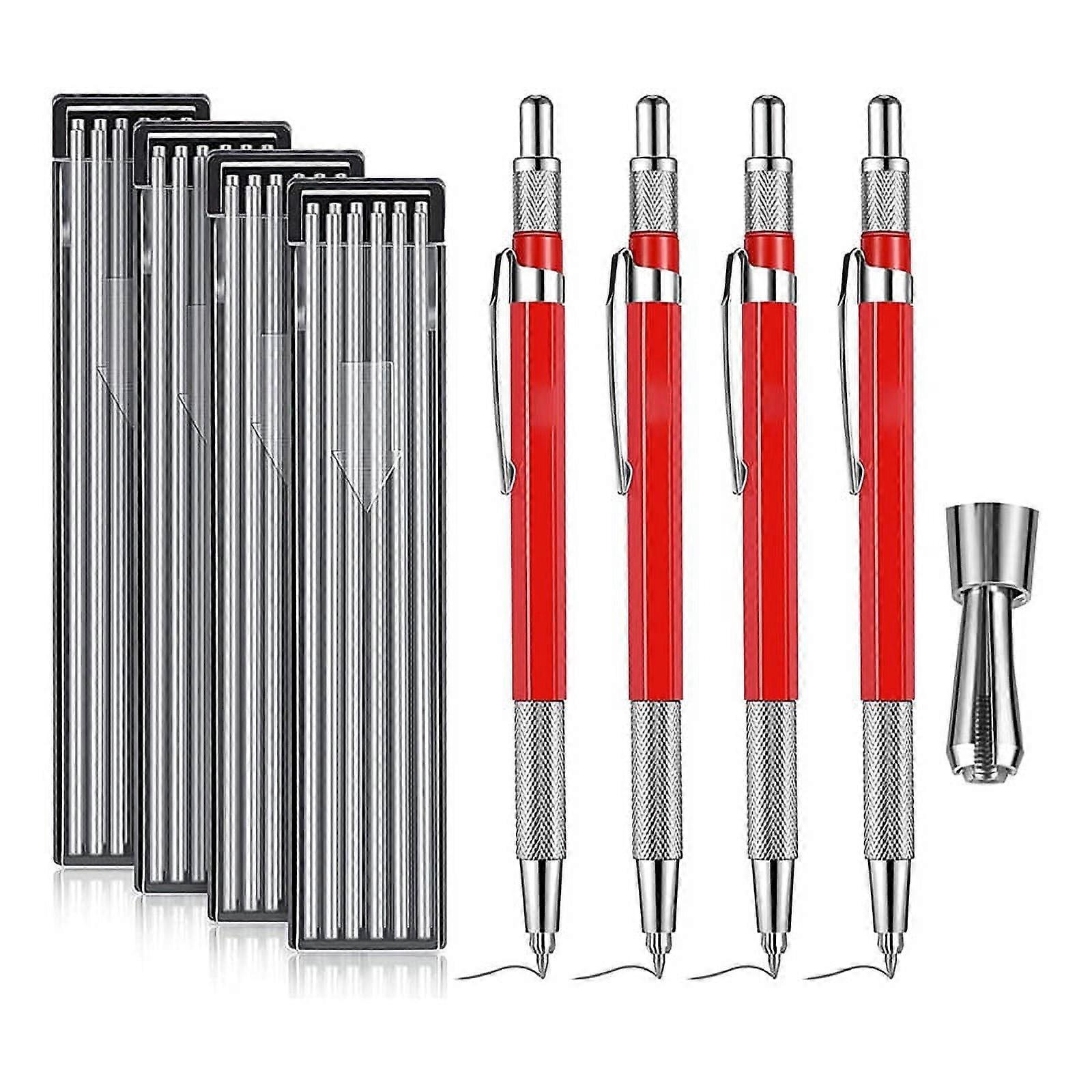 Welders Pencil, Mechanical Metal Marker Silver Pen with Built-in Sharpener for Welding, Fabrication, Woodworking