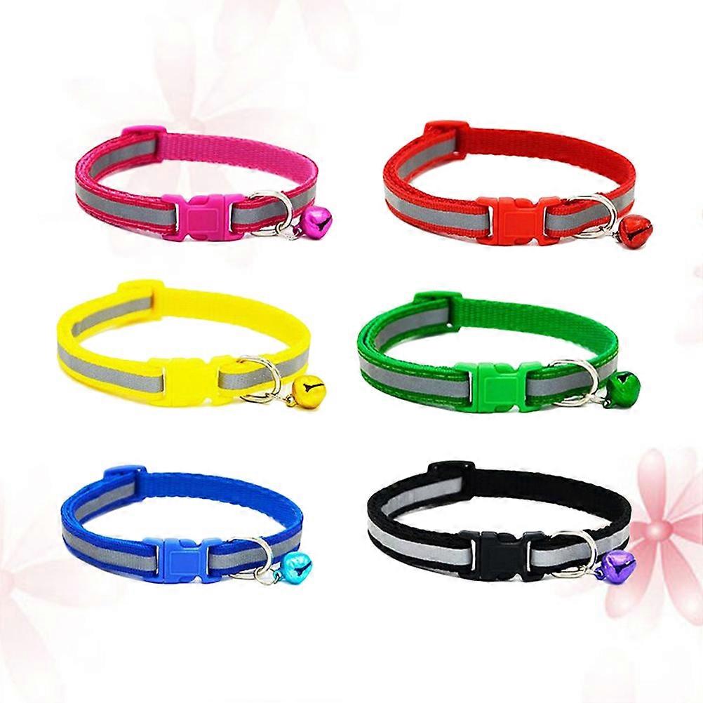 Dog Collar Reflective Adjustable Buckle Bell Strap 6 Pieces Set