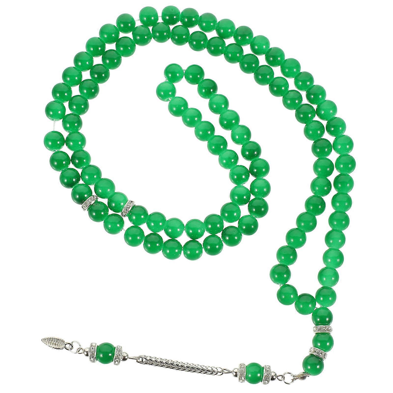 Green Rosary Bracelet for Muslim Prayer Beads with 1 String Glass