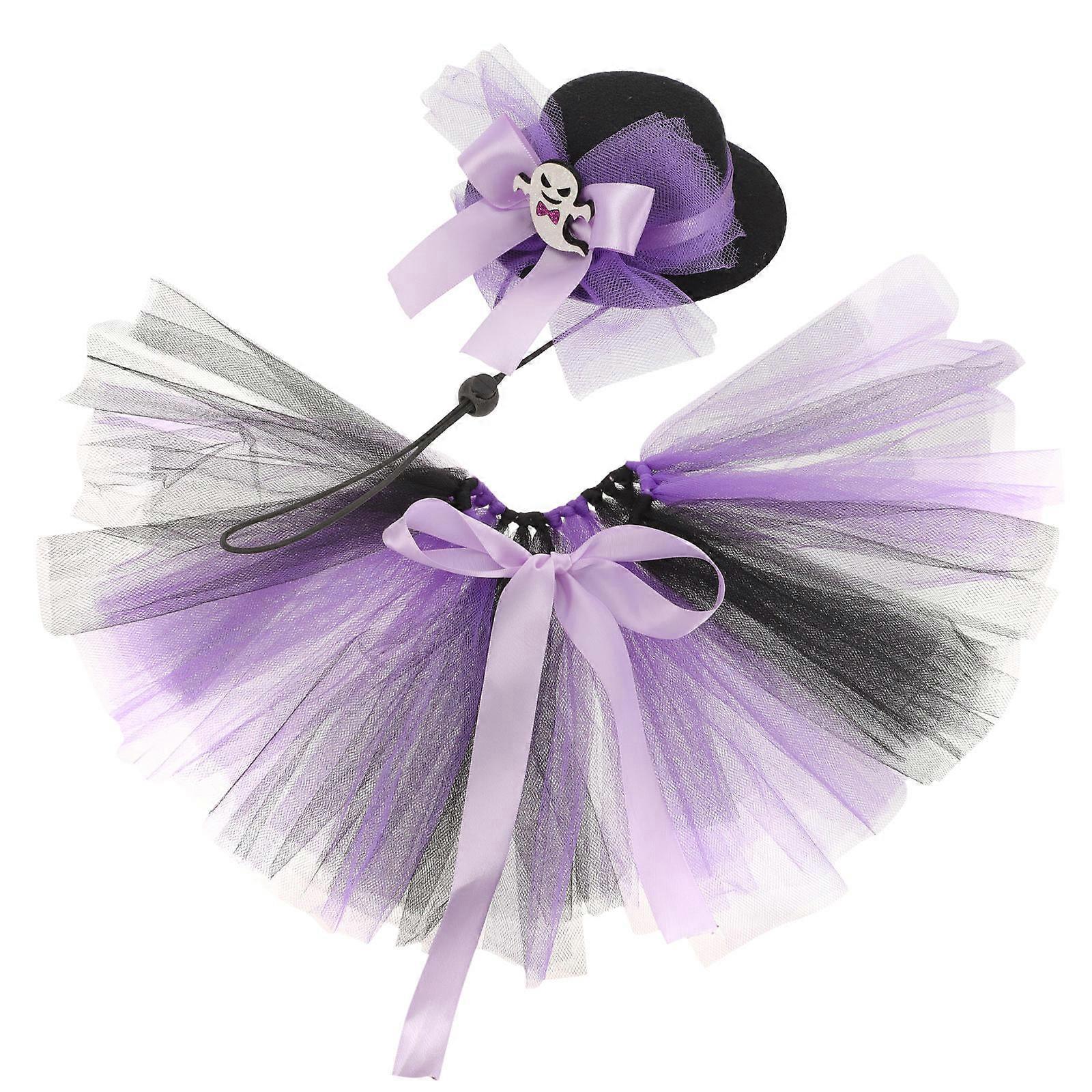 Funny Dog Halloween Costume Set With Tutu Skirt And Hat Perfect For Halloween Parties Suitable For Pets In Violet 2 Sets