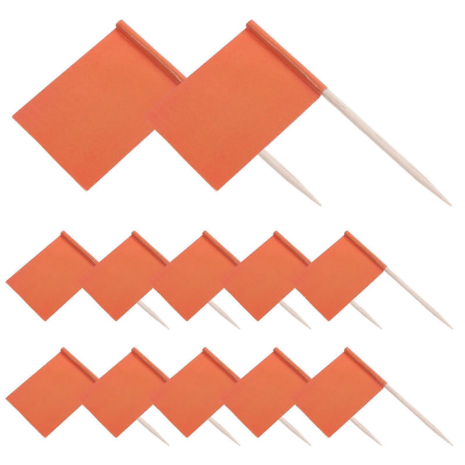 Orange Small Flag Picks for Cake Decoration 100Pcs Solid Color Toothpicks