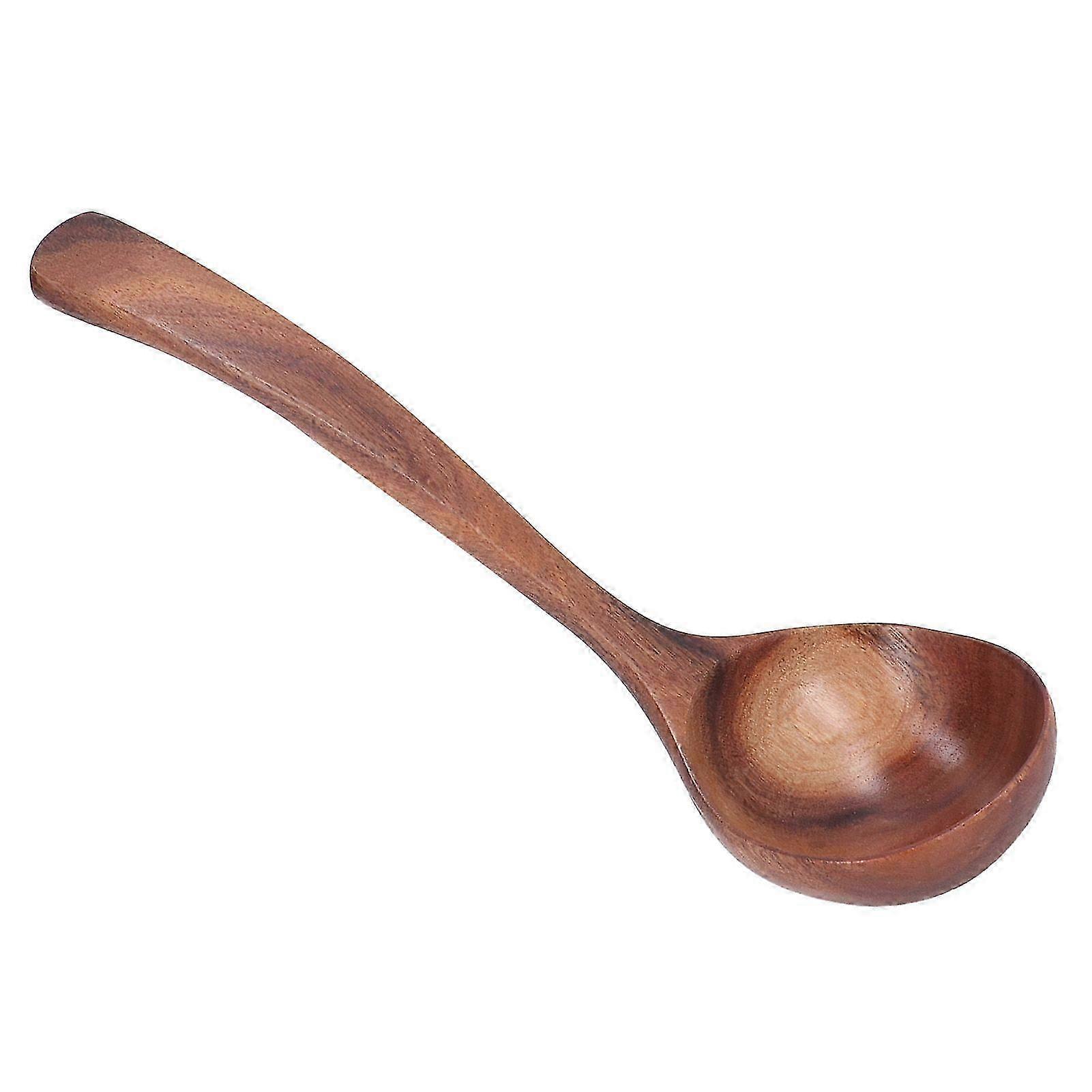 Long Handle Ladle Acacia Wood Soup Serving Spoon Kitchen Dinnerware Tool with Natural Texture L