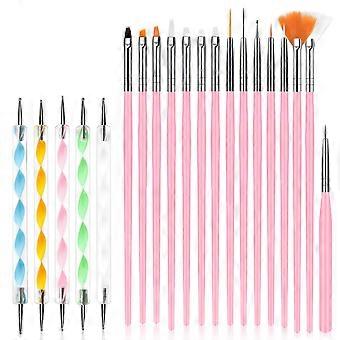 ZENGO Nailart-Pinsel-Set, 15-teiliger Acryl-Nagelpinsel-Malstift und 5-teilige Nagelpunktierwerkzeuge, Nagelstift-Designer-Nagelart-Malset zum Selbermachen und Verwenden