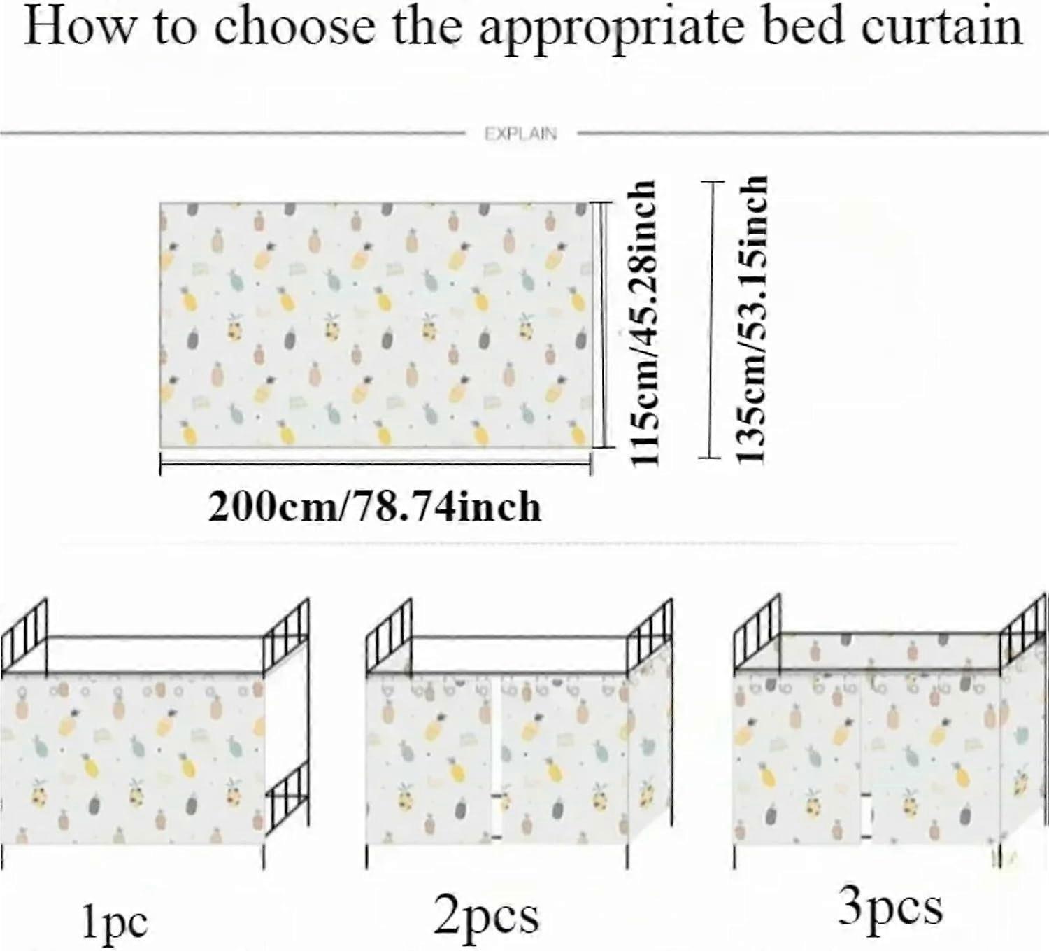 Bunk Bed Curtains W200 X L135cm, 3pcs, Blackout Mosquito Net Tent, Bottom Bunk Canopy, Dormitory Decor Color2