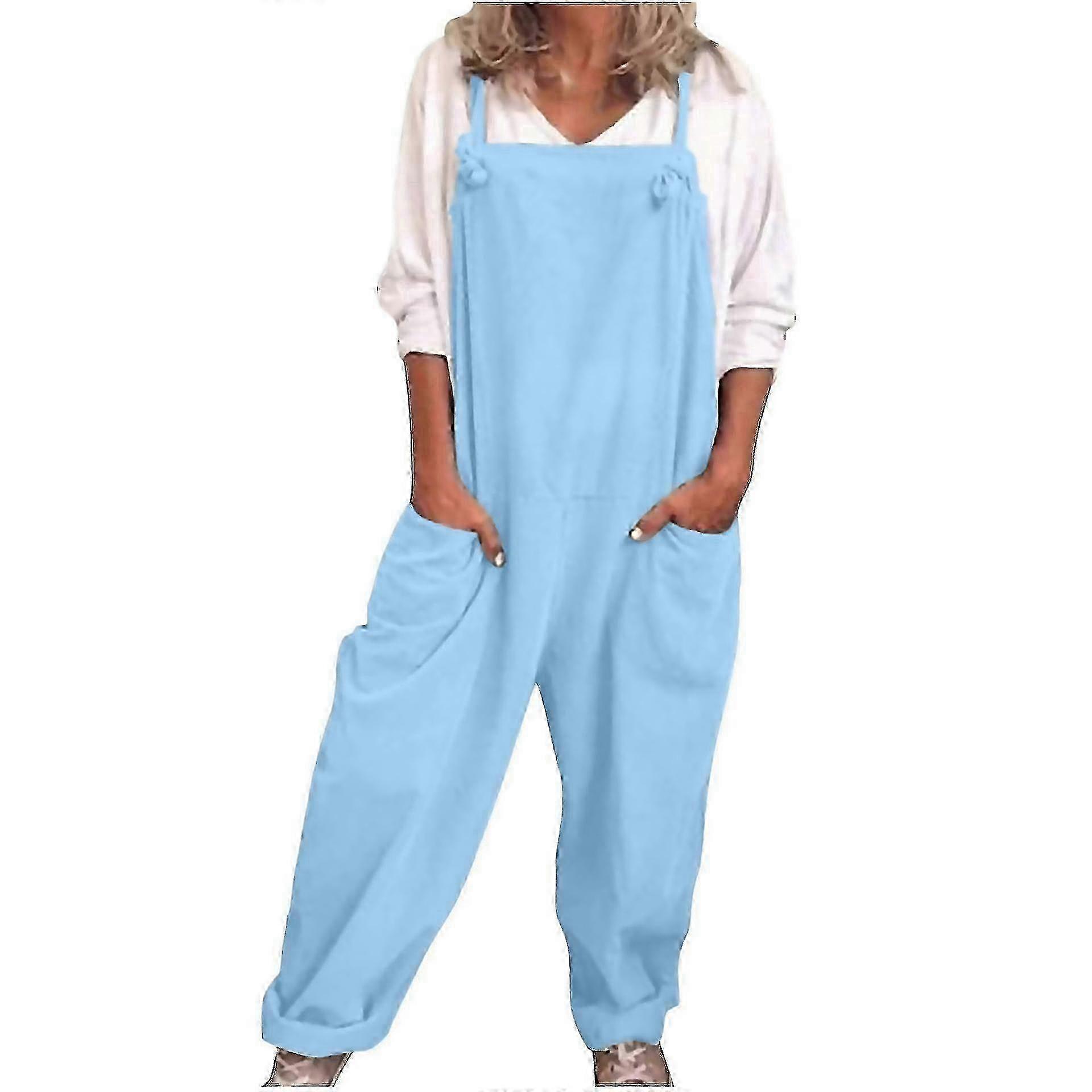 For Womens Overalls Casual Loose Dungarees Romper Baggy Playsuit Cotton And Linen Jumpsuit