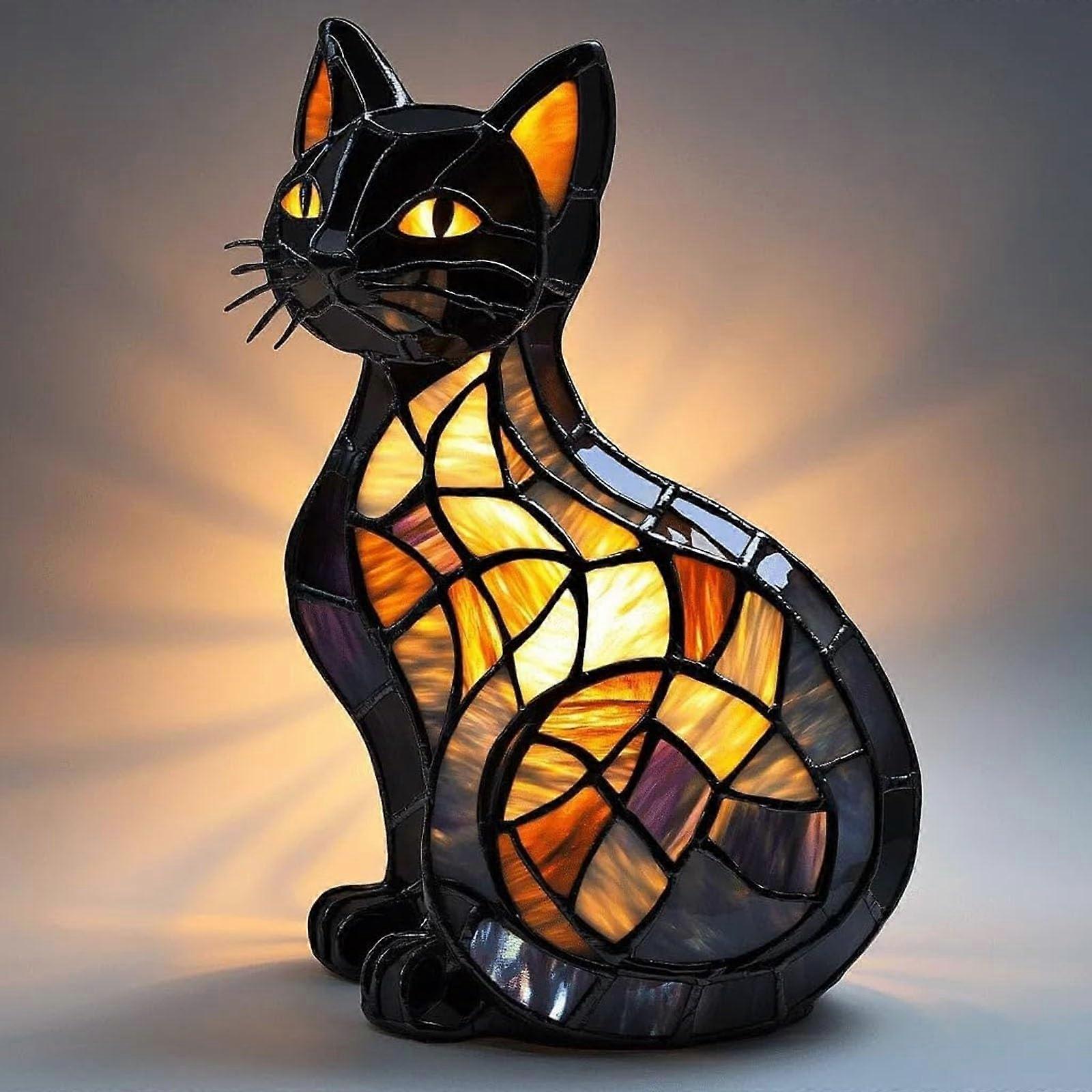 Cat Lamp Model A Stained Glass Resin Table Lamp Siamese Cat Night Light Vintage Style Cat Art Light 8Inch